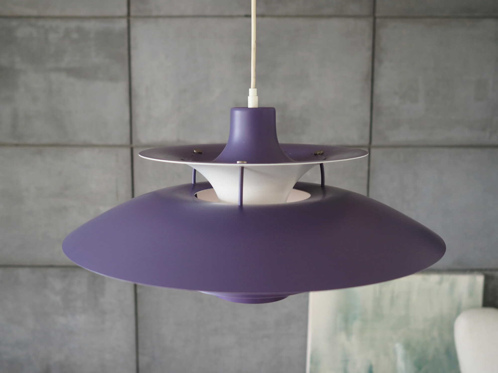 Vintage Pendant Lamp Metal Purple 1970s 1