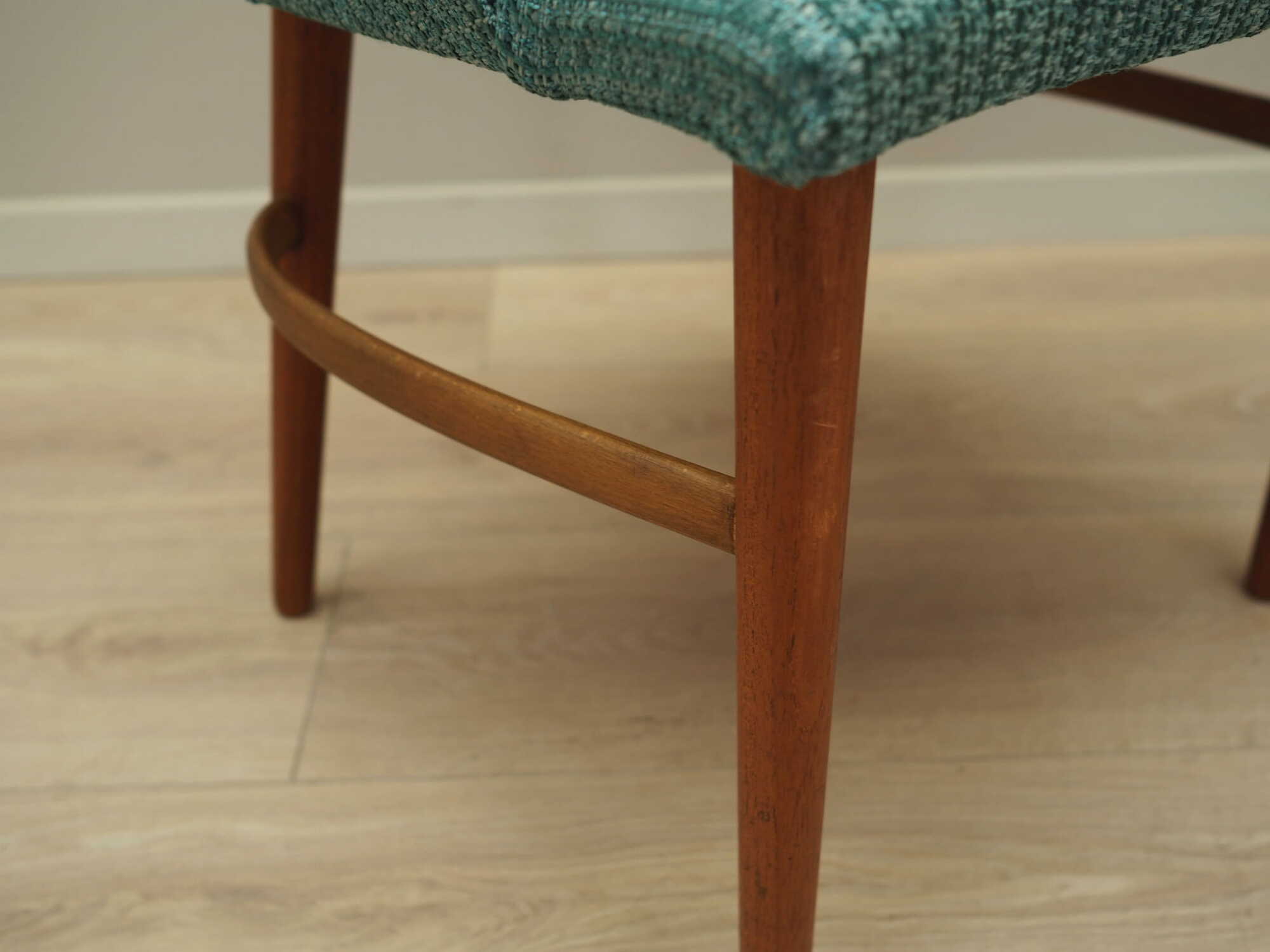 Vintage chair teak wood textile turquoise 1970s 8