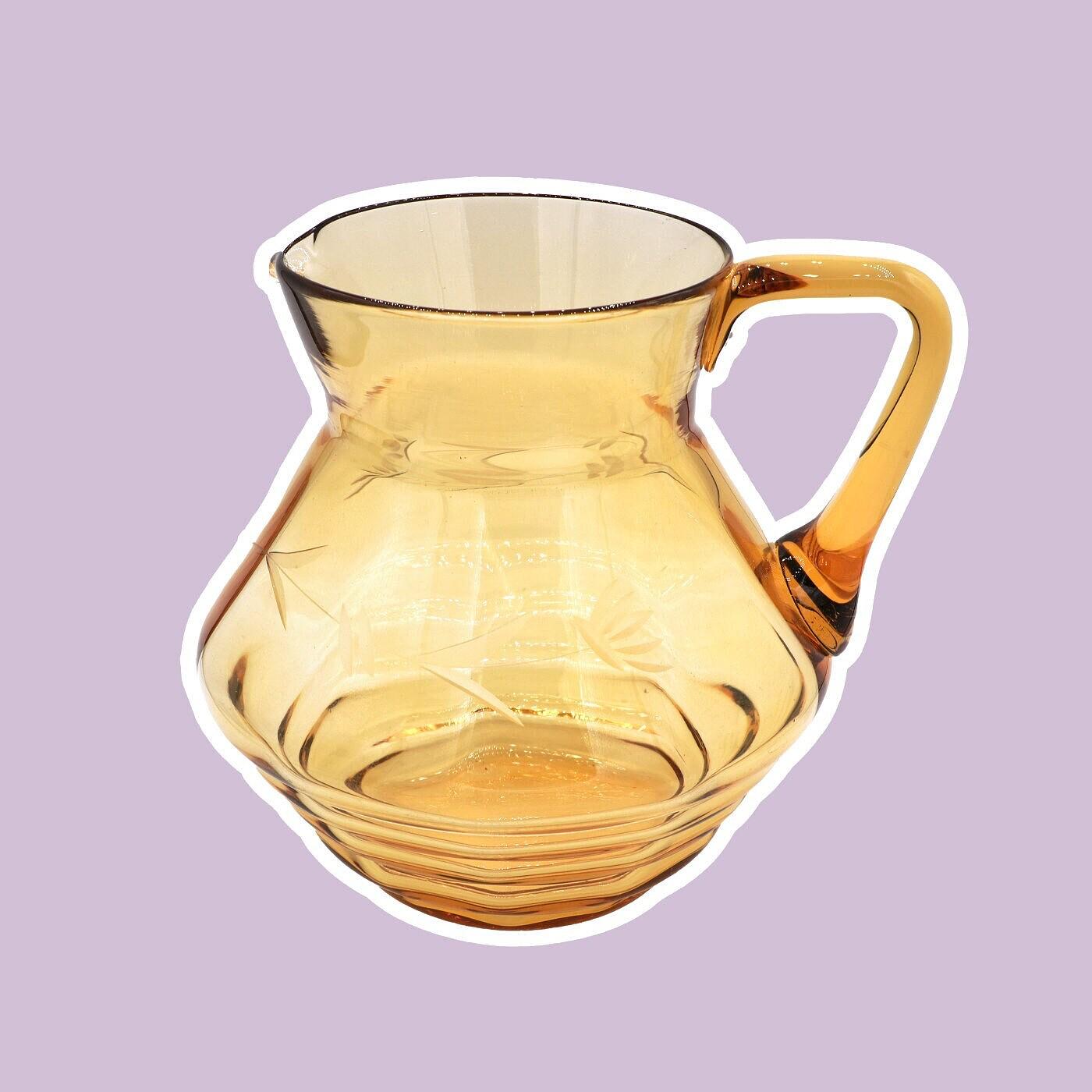 Vintage Art Deco Karaffe Glas Gelb 1930er Jahre 7