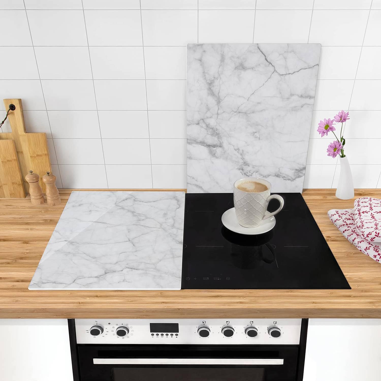Herdabdeckplatte Bianco Carrara Sicherheitsglas Weiß 2