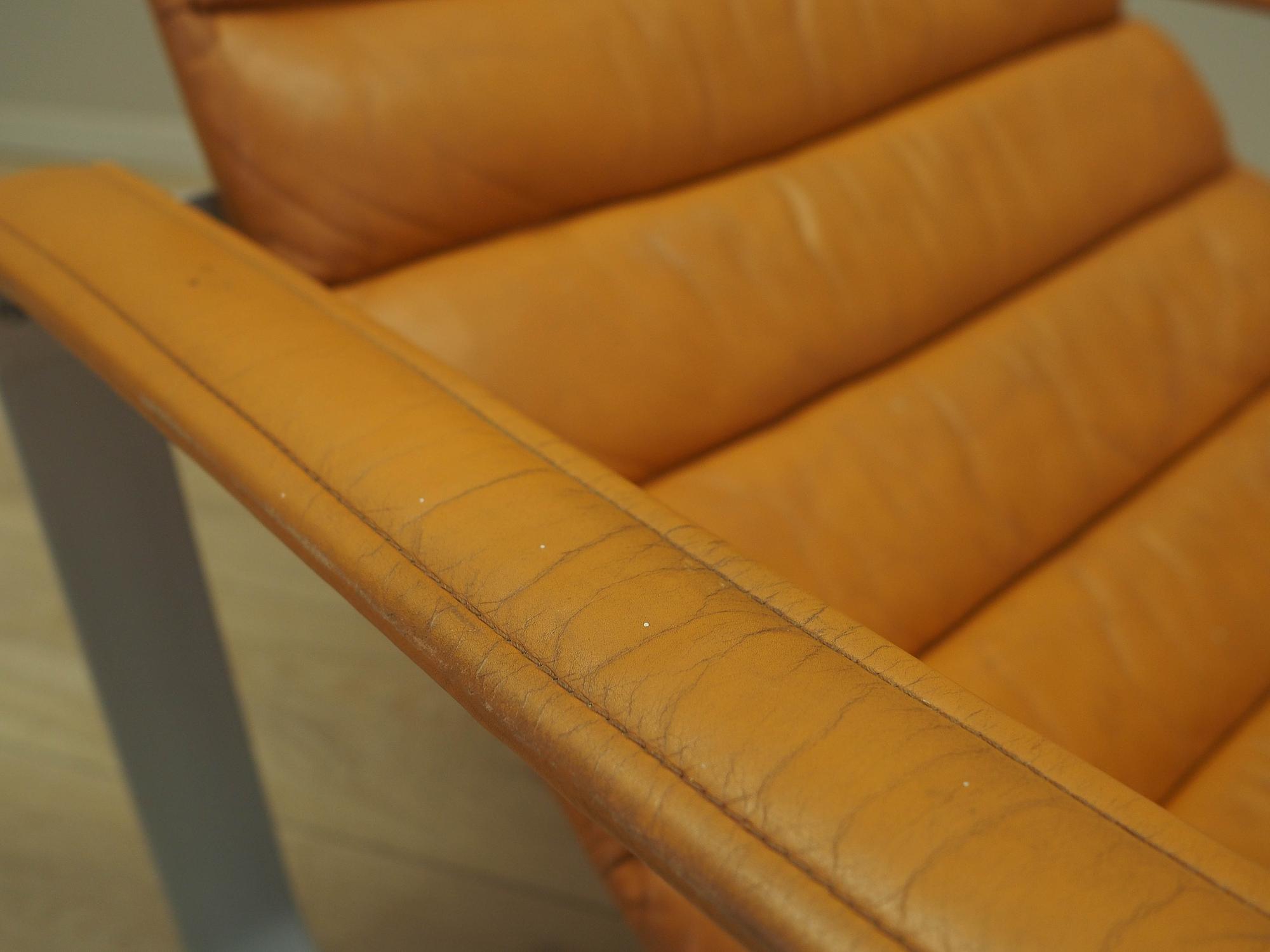Lounge Chair Metal Leather Orange 1960s 12