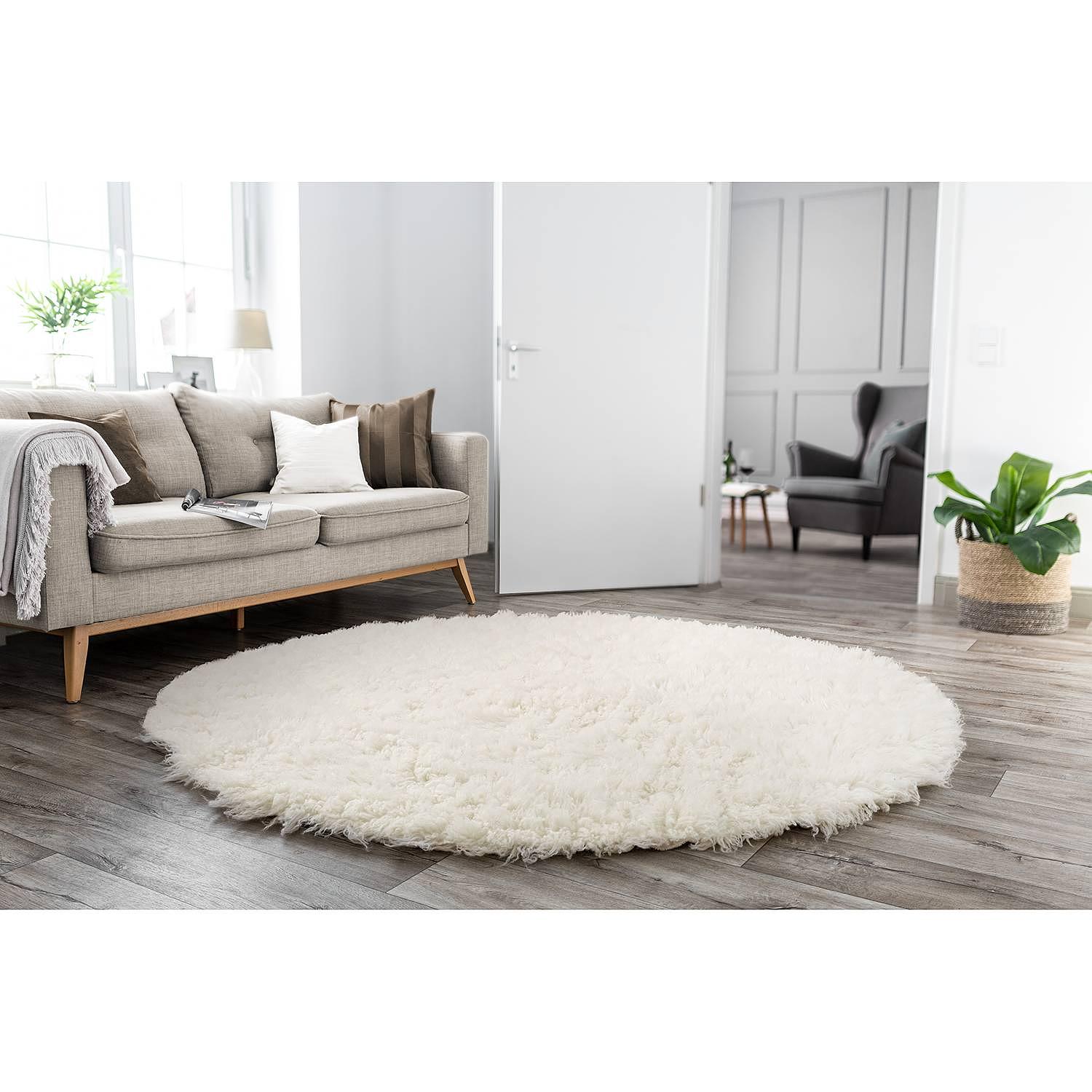 Flokos XXL Runder Teppich Schurwolle Weiß 100 cm 2