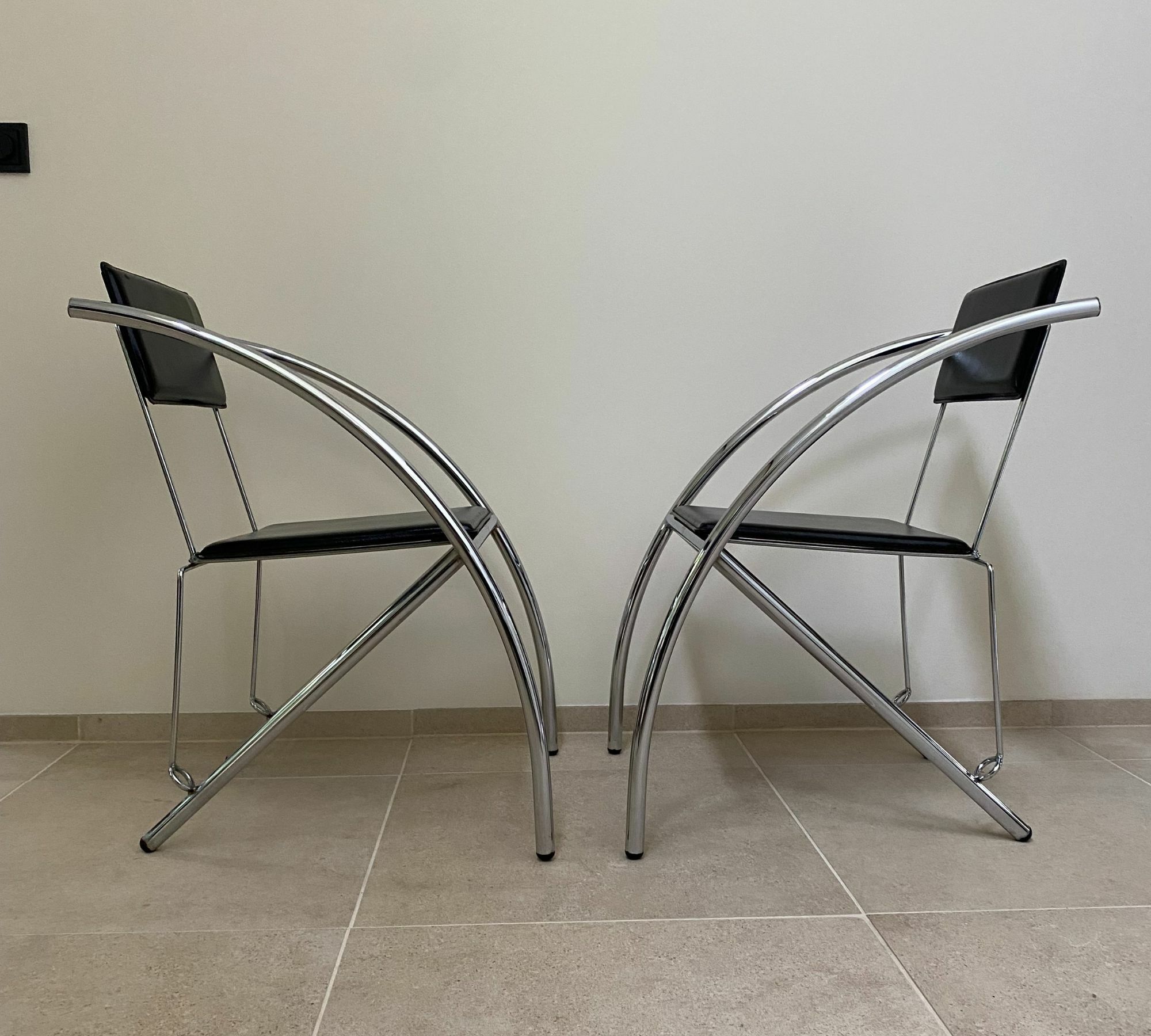 2x 90‘s Stuhl Stahl Leder Schwarz 2