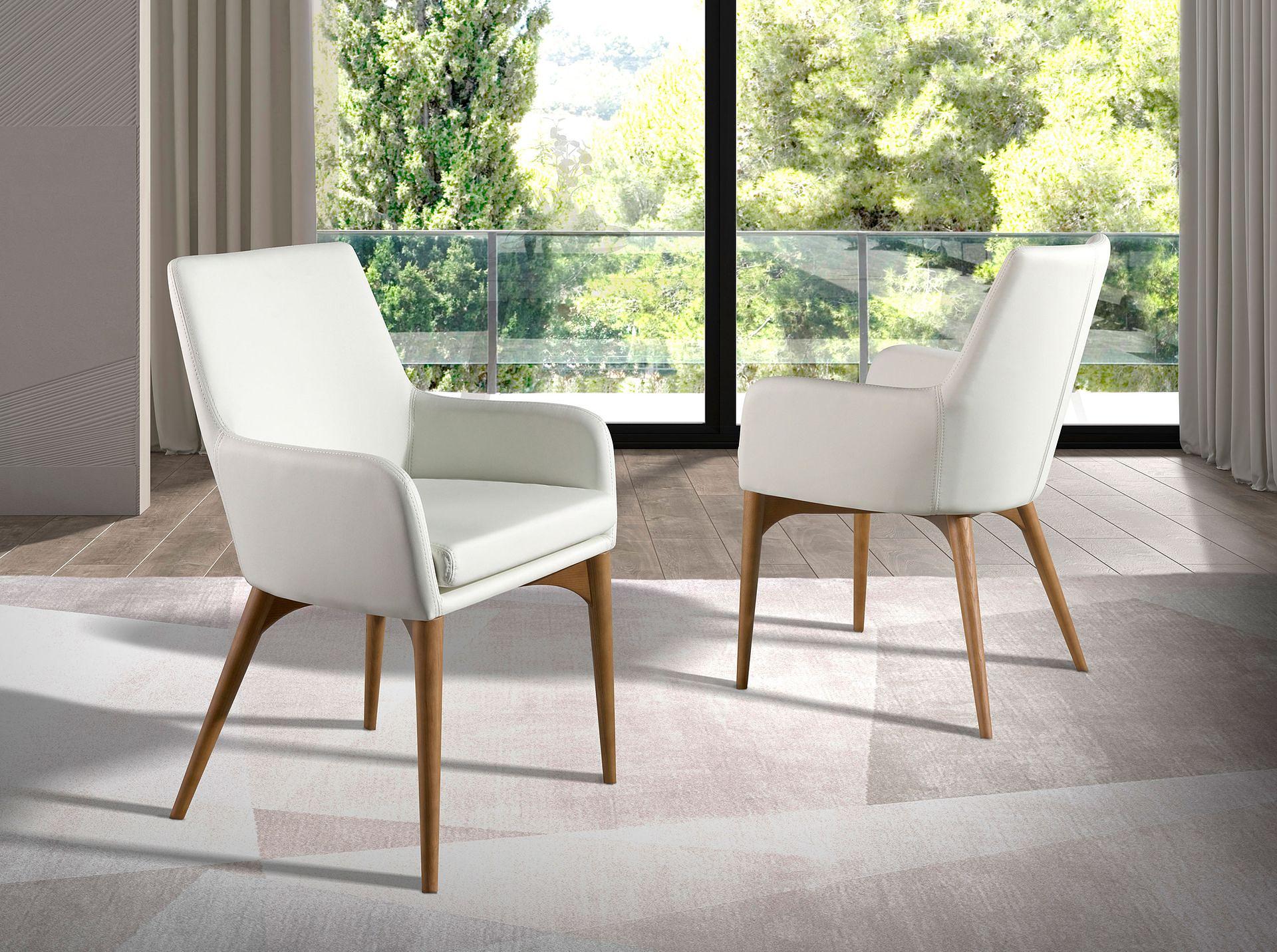 Sedia con braccioli ecopelle legno bianco 1