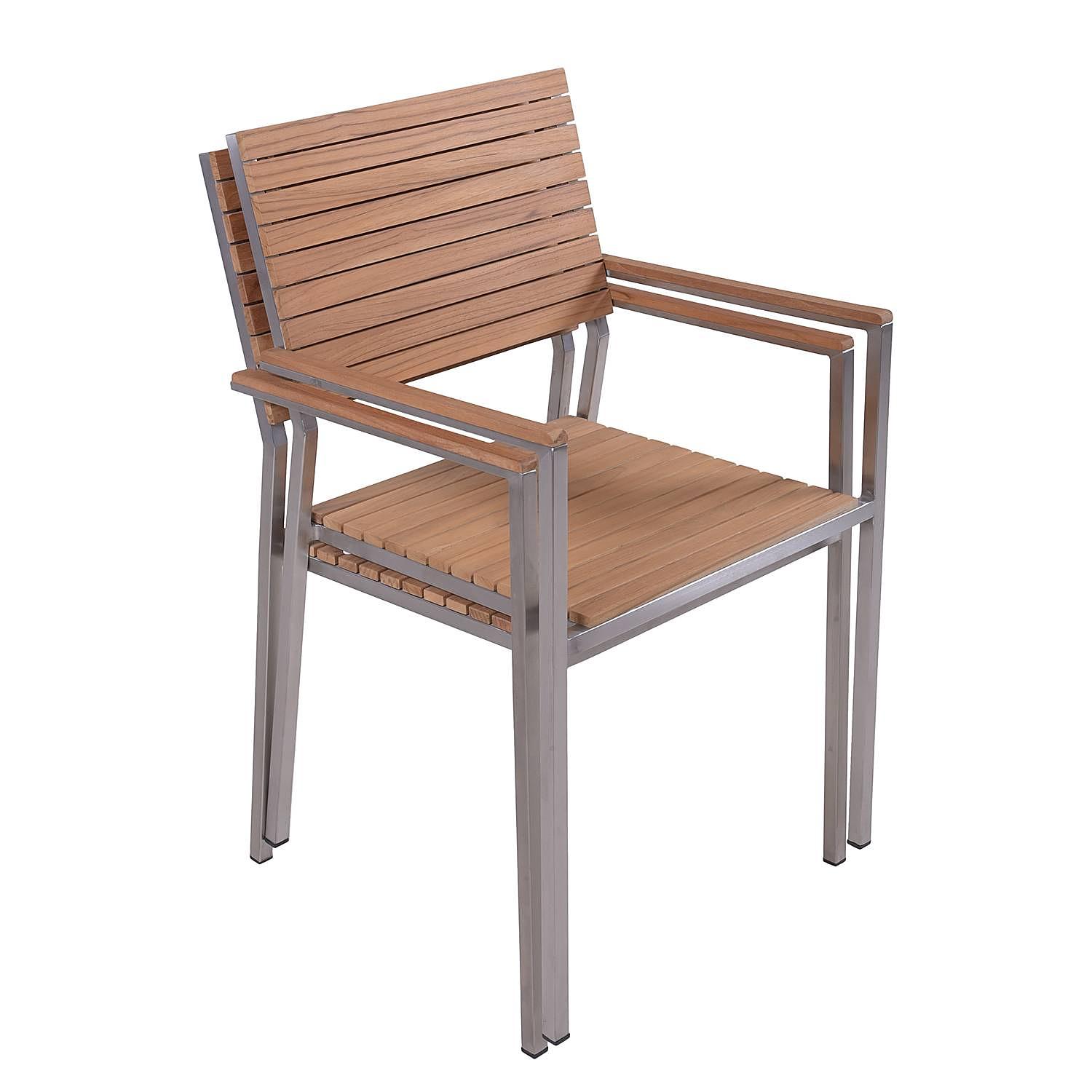 Stacking chair Denver set of 4 steel teak wood brown 3
