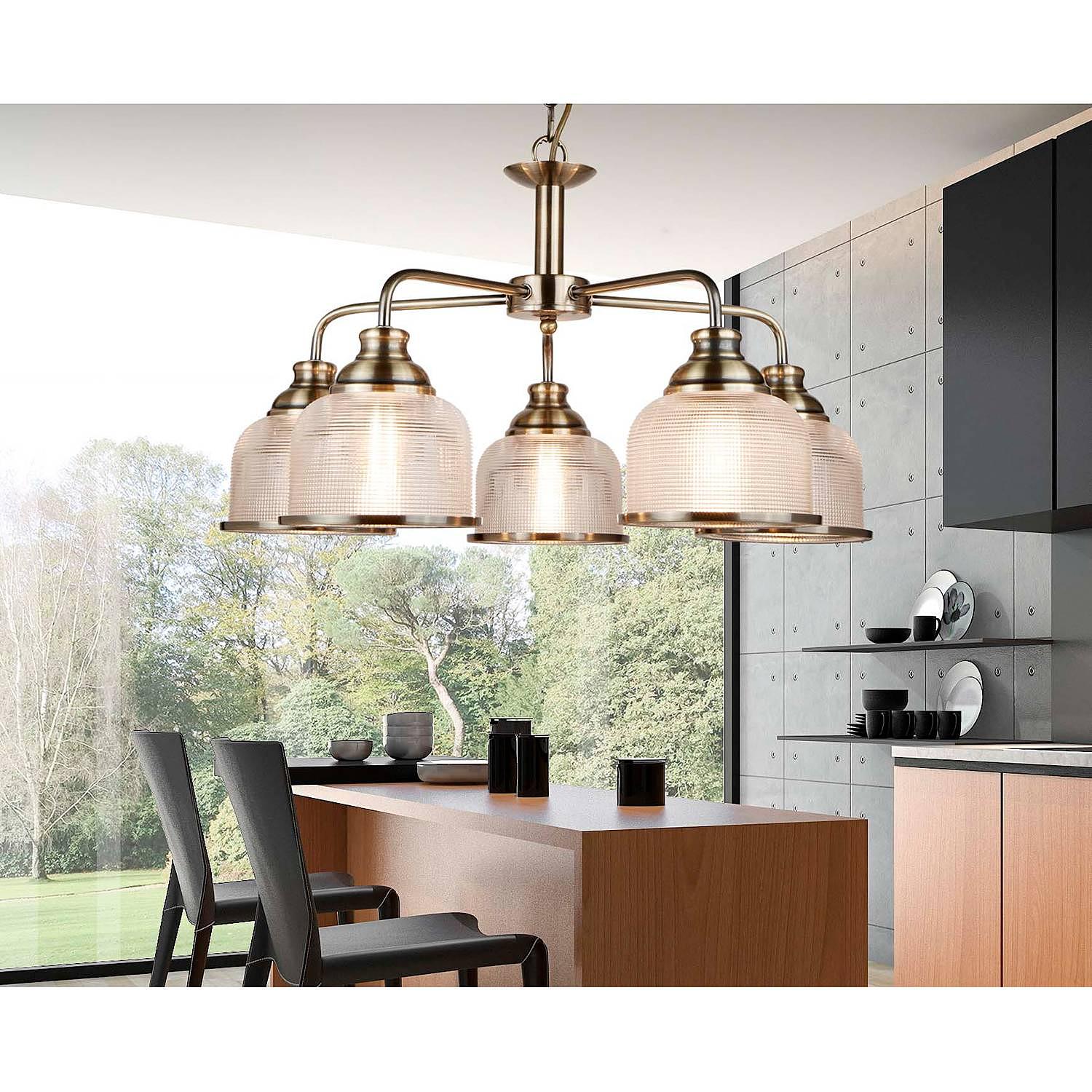 5-Flammig Pendelleuchte Bistro III Glas Stahl 2