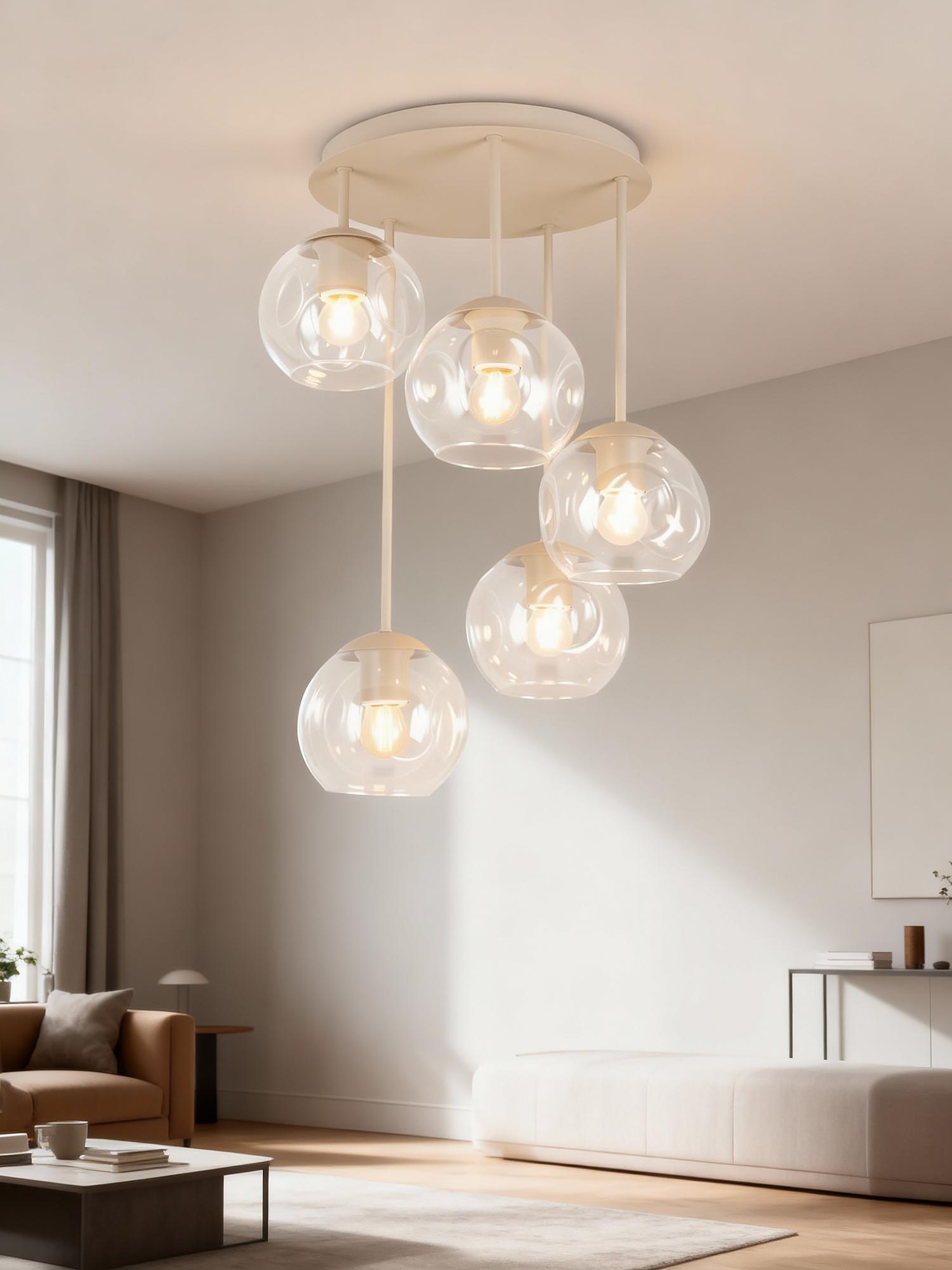 5-Flammig Bilman Deckenleuchte Gusseisen Klarglas Beige 2