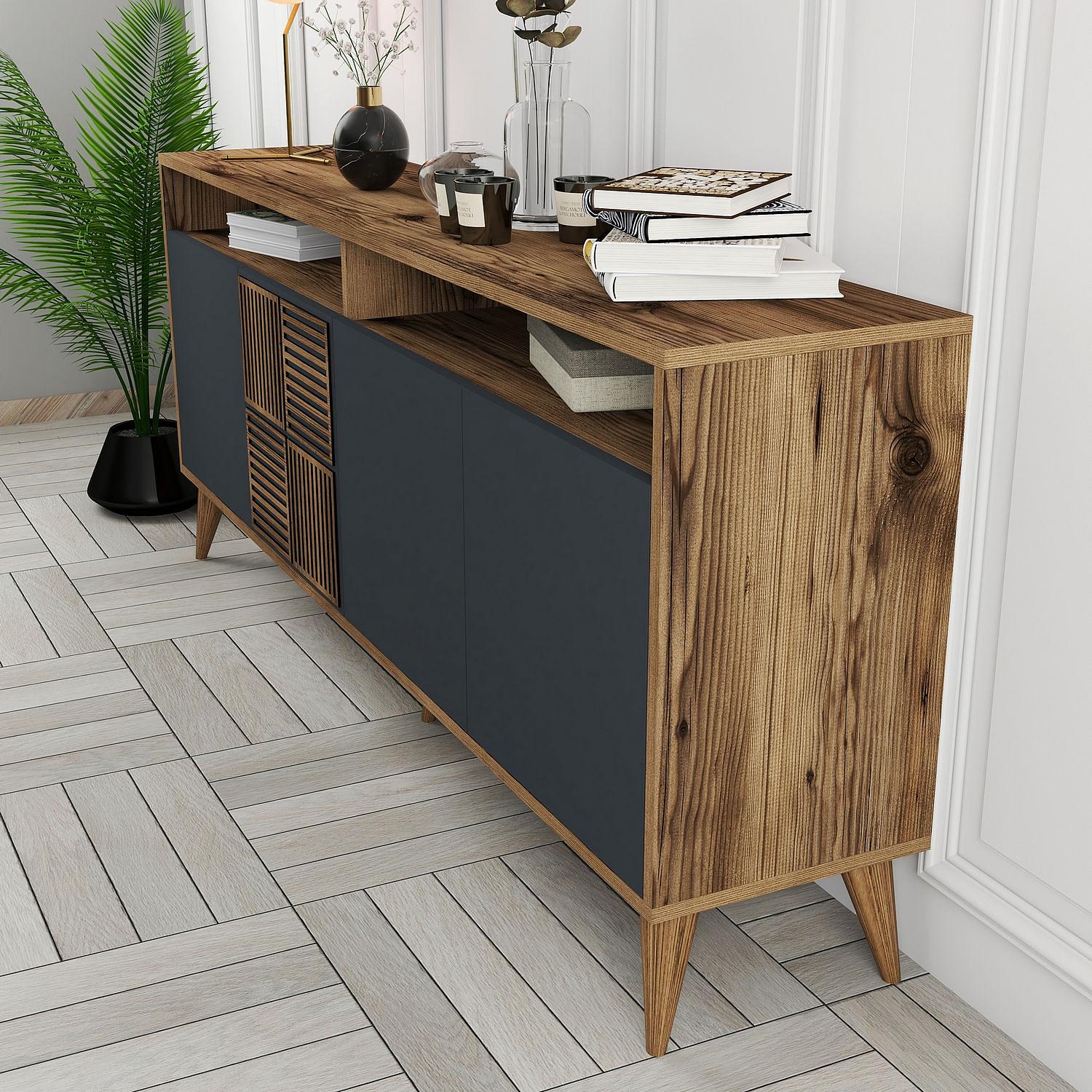 Milan Sideboard Walnussbraun Anthrazit 180cm 3