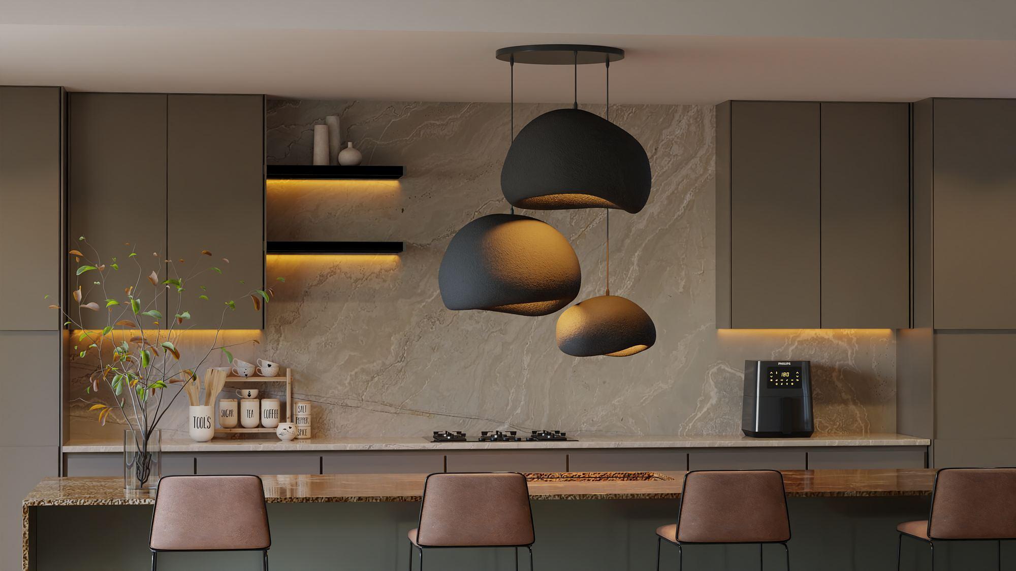 3-Flammig Wabi Sabi Ashveils Pendelleuchte Schwarz 4