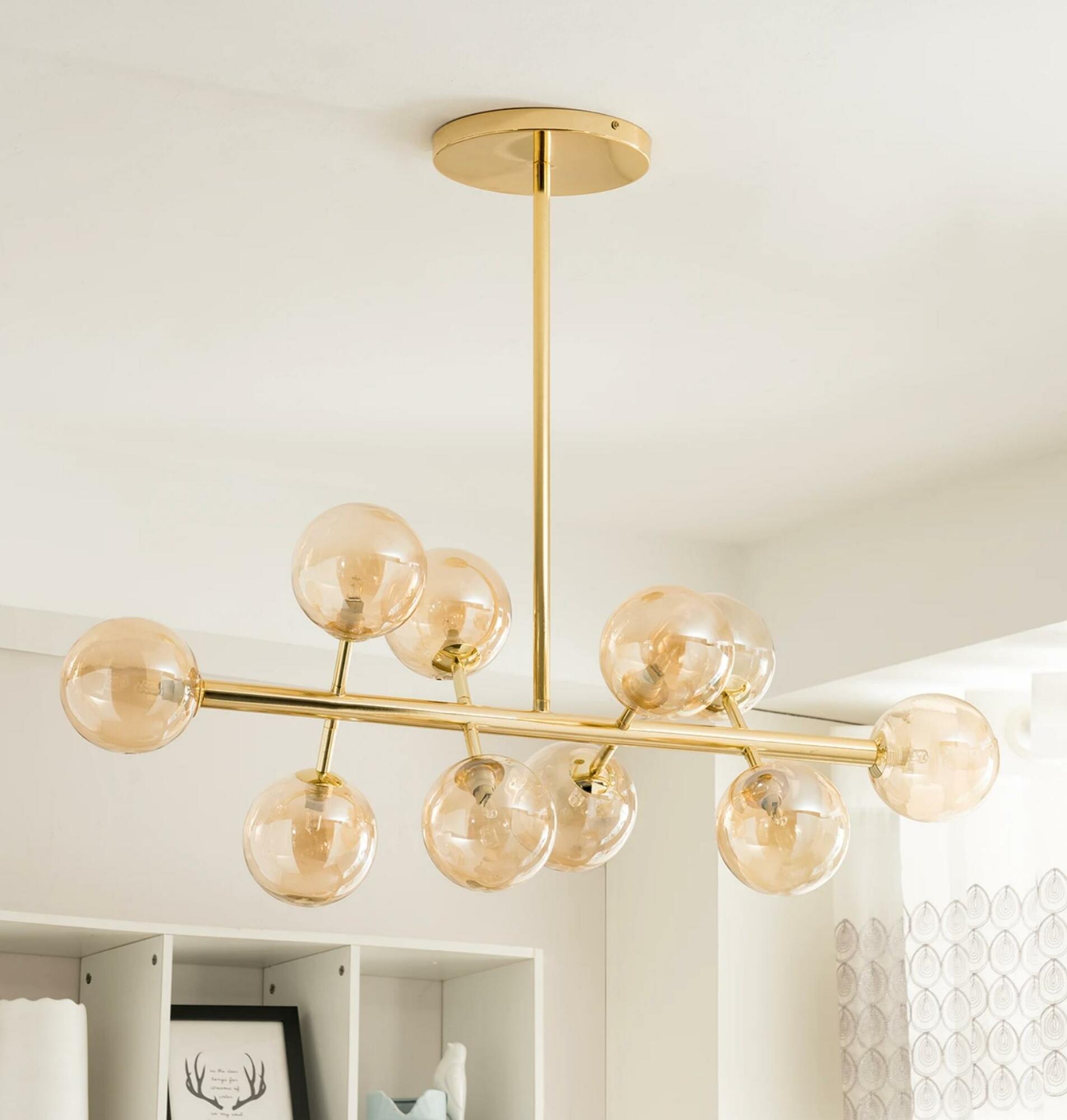 10-flame LED pendant light smoked glass gold 0