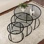 3x Aurum Coffee Table Set Black Grey Ø80cm Ø60cm Ø42cm 4