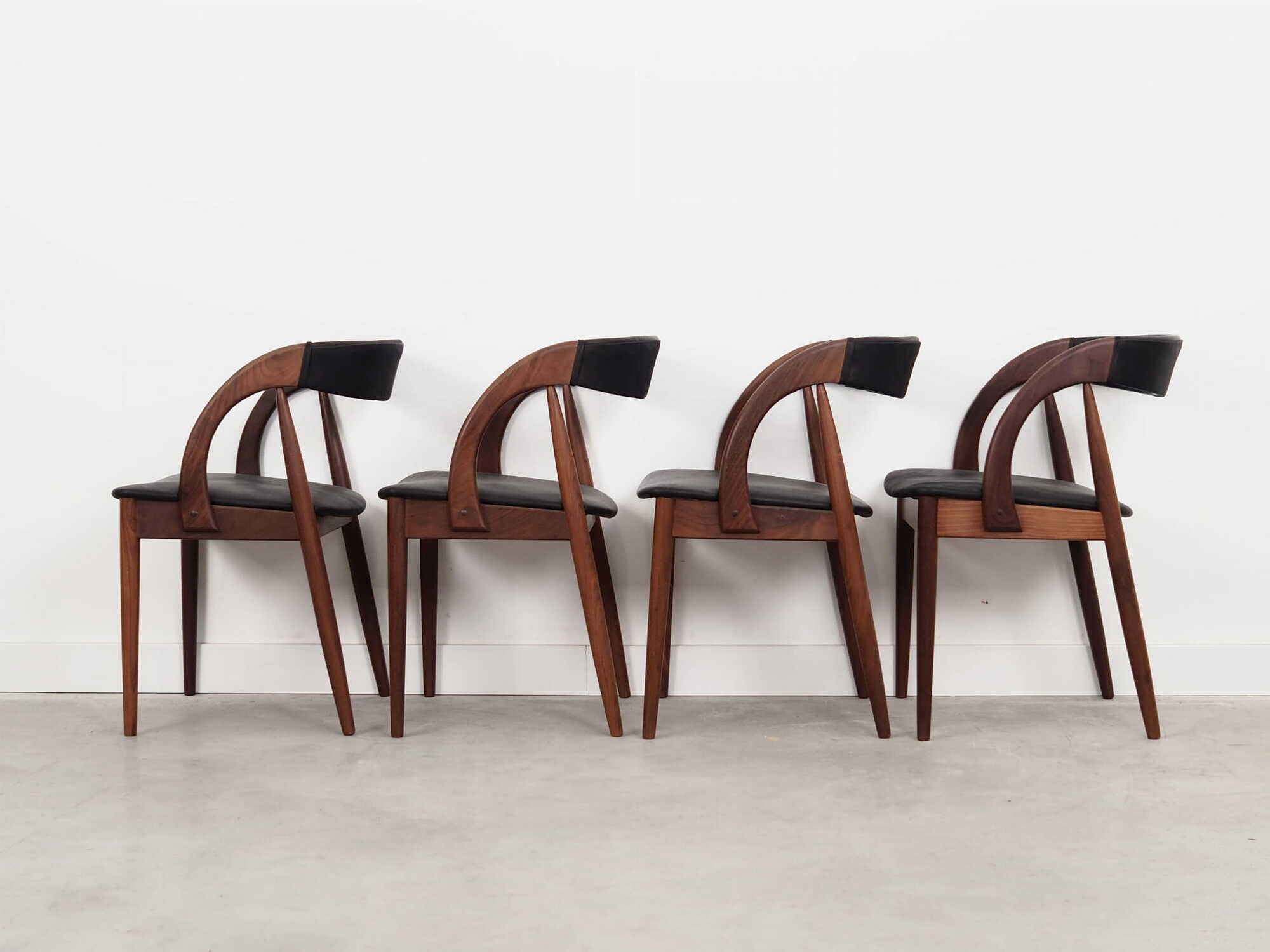 4x Vintage Chair Teak Wood Textile Black 1970s 3