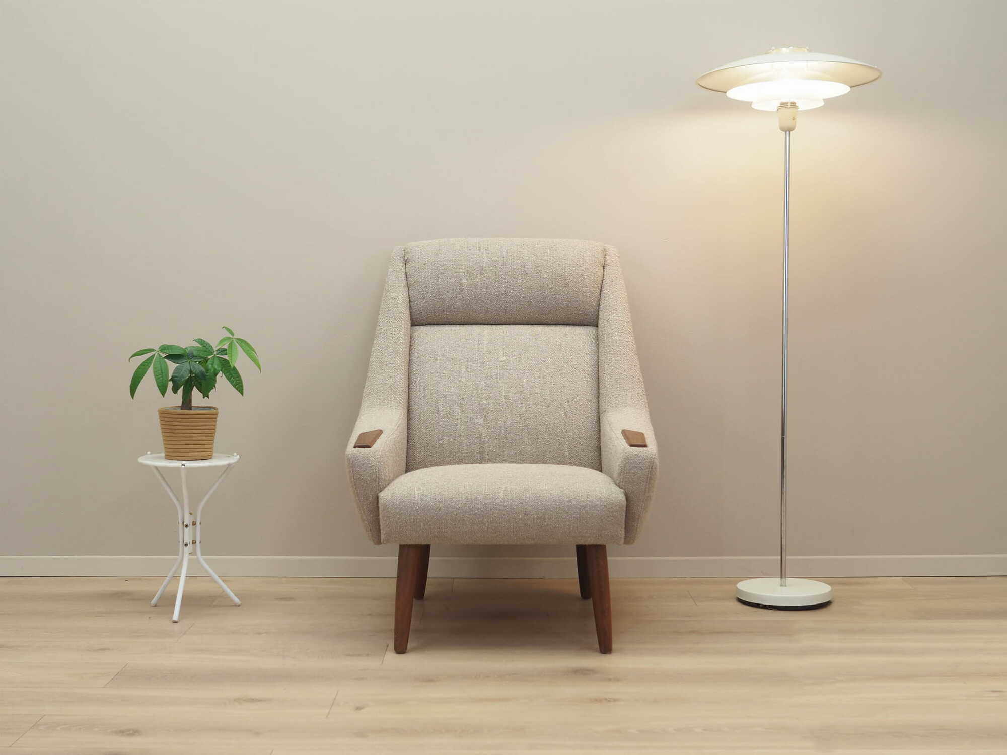 Vintage armchair Teak wood Textile Beige 1960s 1