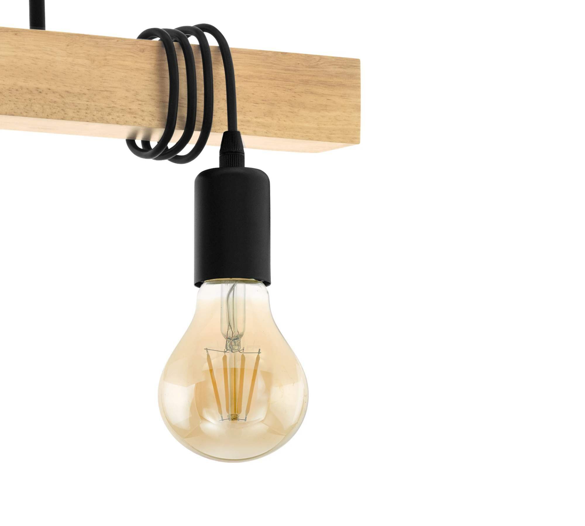 4-Light Pendant Light Steel Solid Wood Black 2