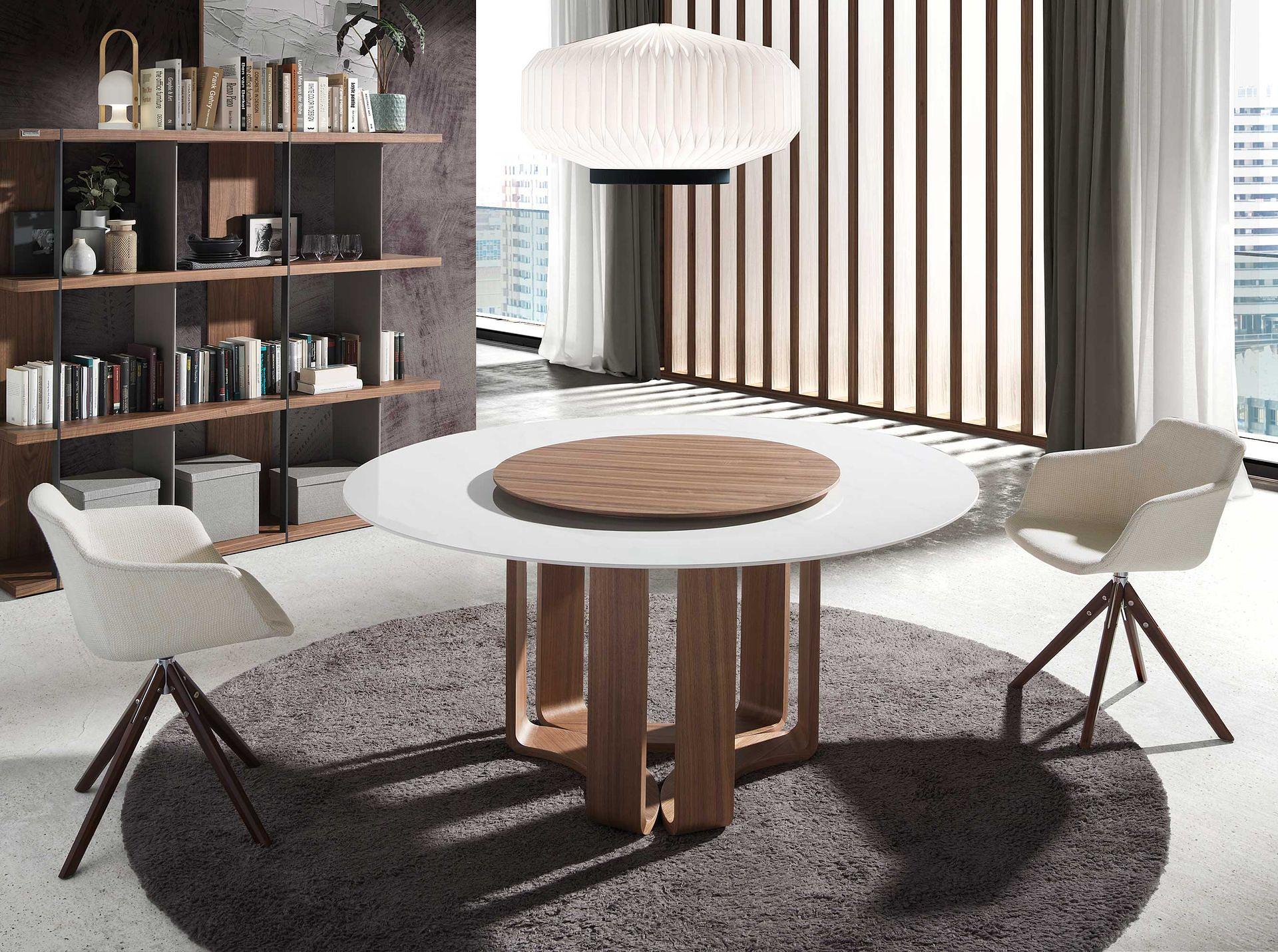 Runder Esstisch aus Porzellanmarmor und Walnuss 1137 2