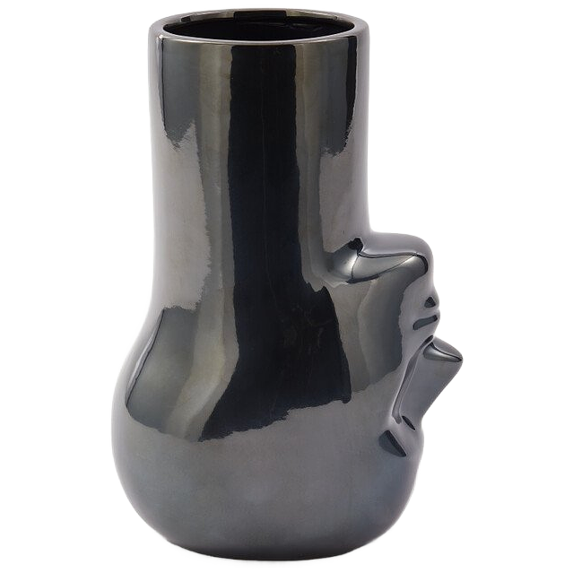 Long Neck Upside Down Vase Ceramic Black 0