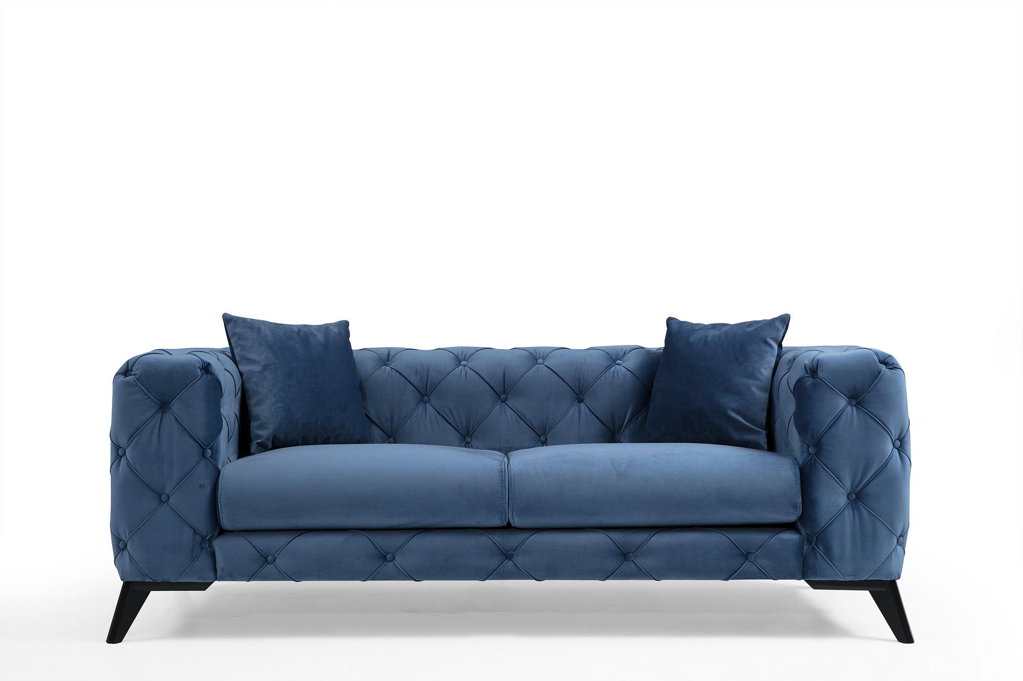 Como Sofa 2-Sitzer Blau mit schwarzen Beinen 1