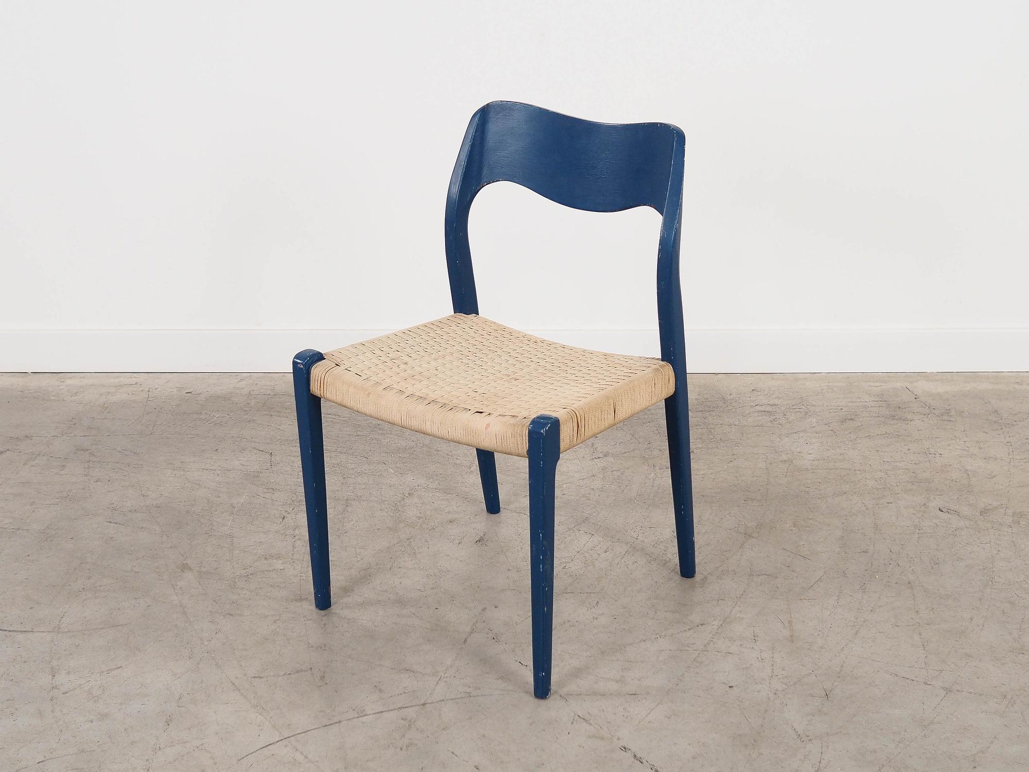 Blauer Teakholz-Stuhl 1960er Jahre 5