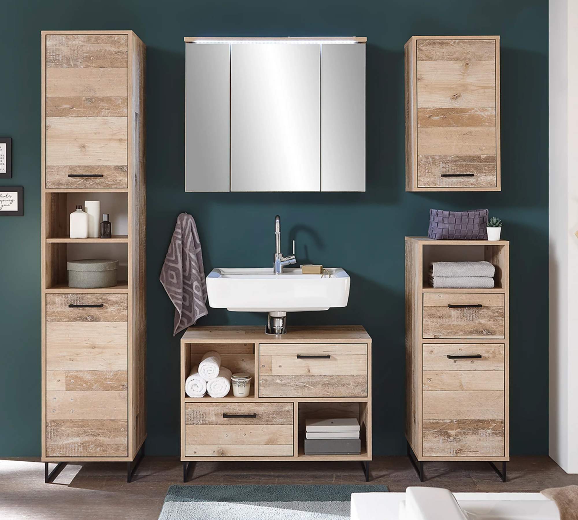 Badschrank Holz Metall 1