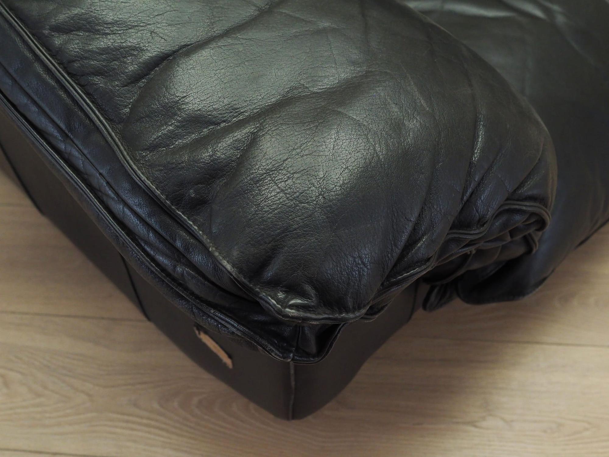 3-Sitzer Sofa Leder Schwarz 1960er Jahre 13