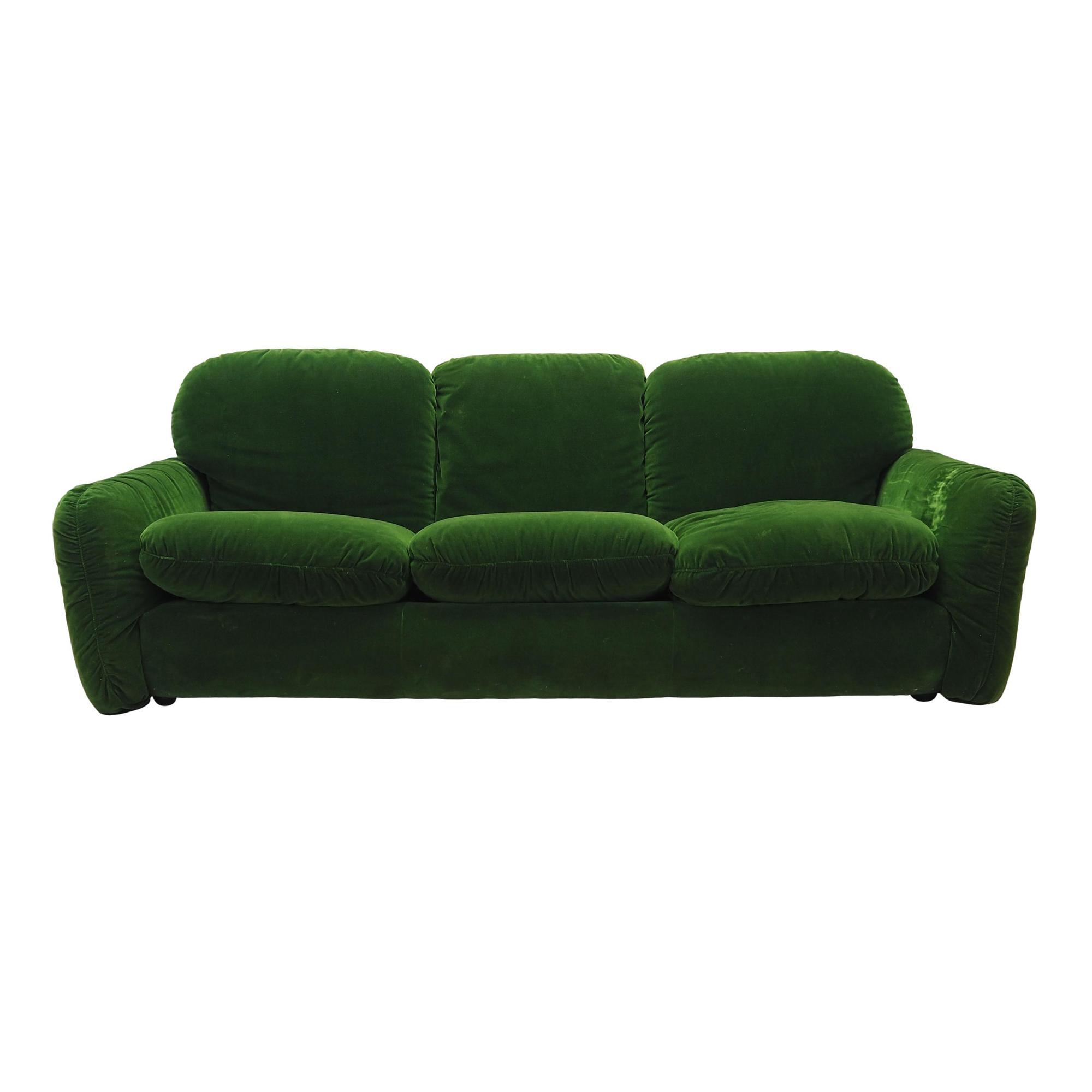 3-Sitzer Sofa Velours Grün 1970er Jahre 0