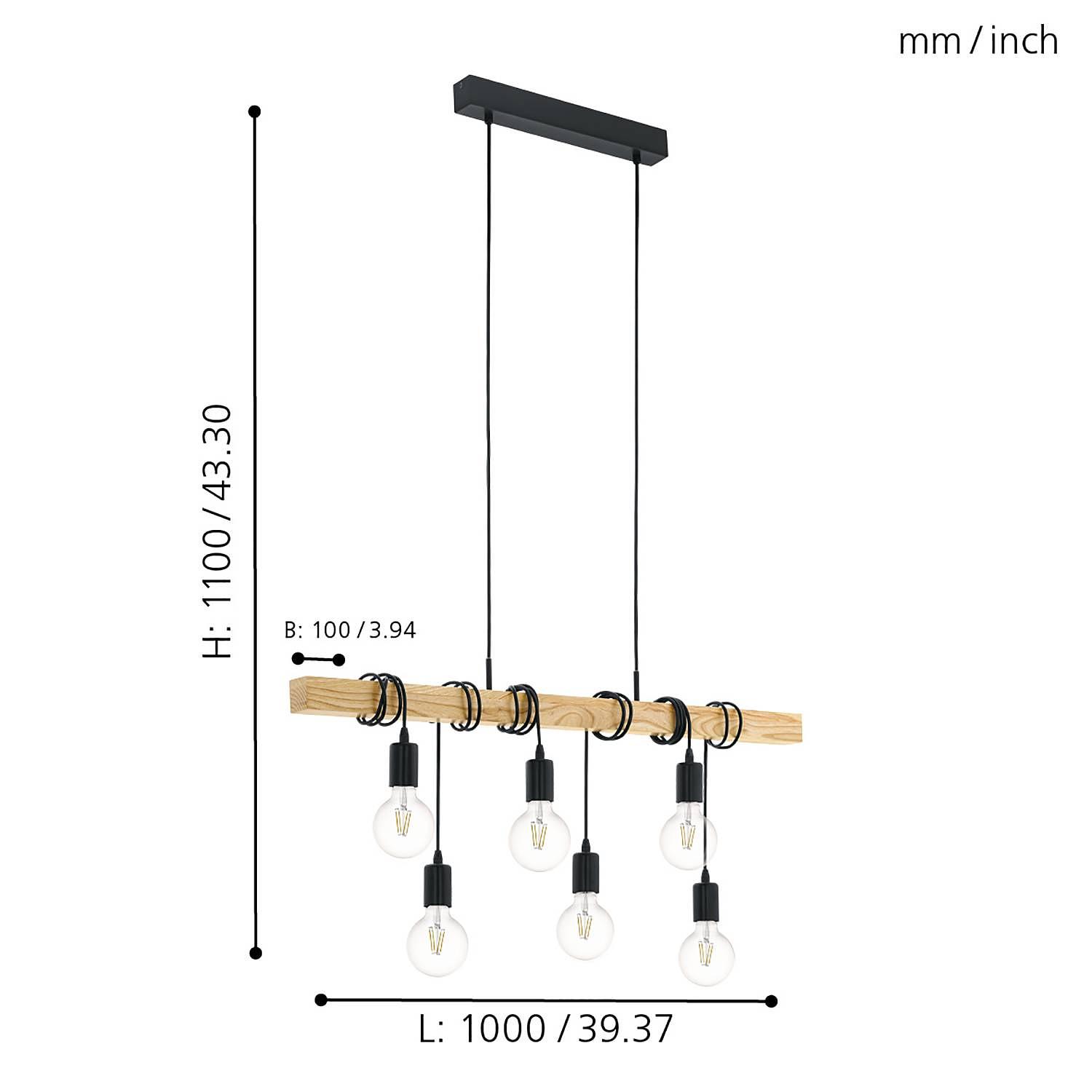 6-Flammig Townshend Pendelleuchte Eiche Massiv 3