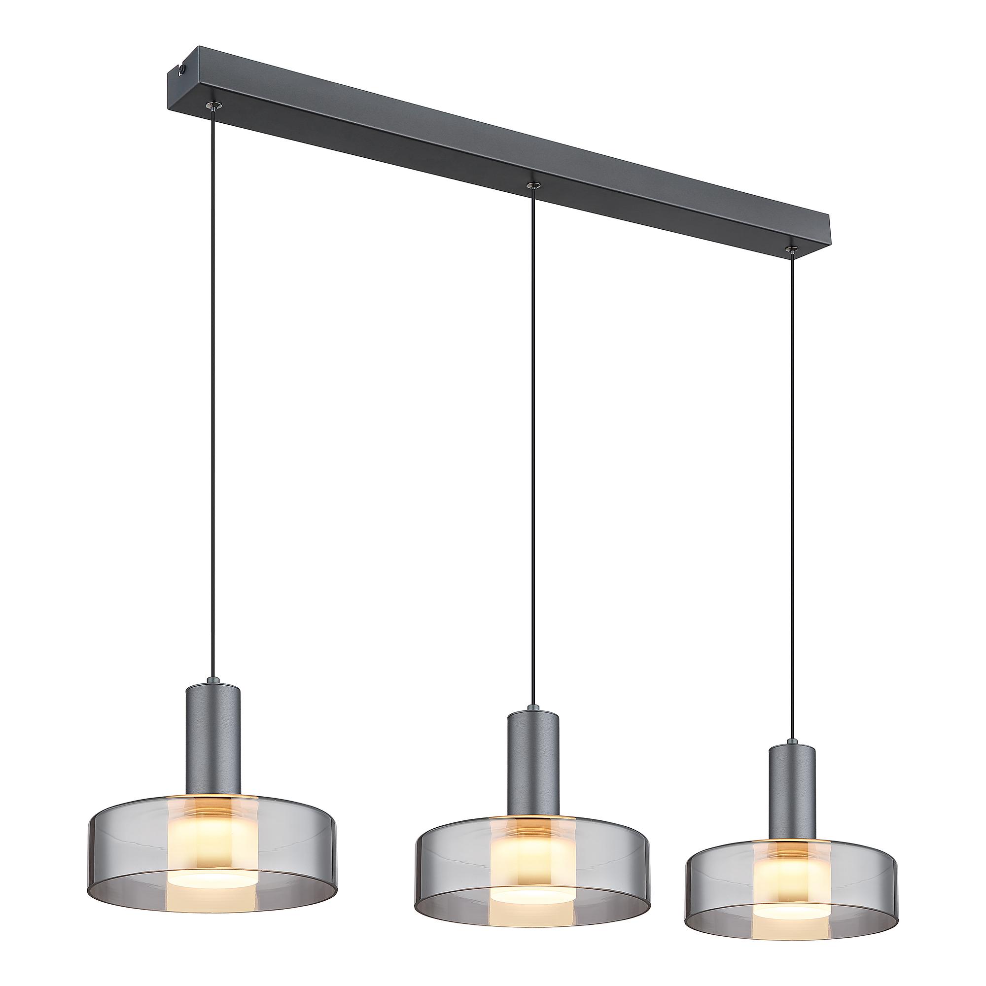 3-Flammig Grant LED-Pendelleuchte Rauchglas Aluminium 3