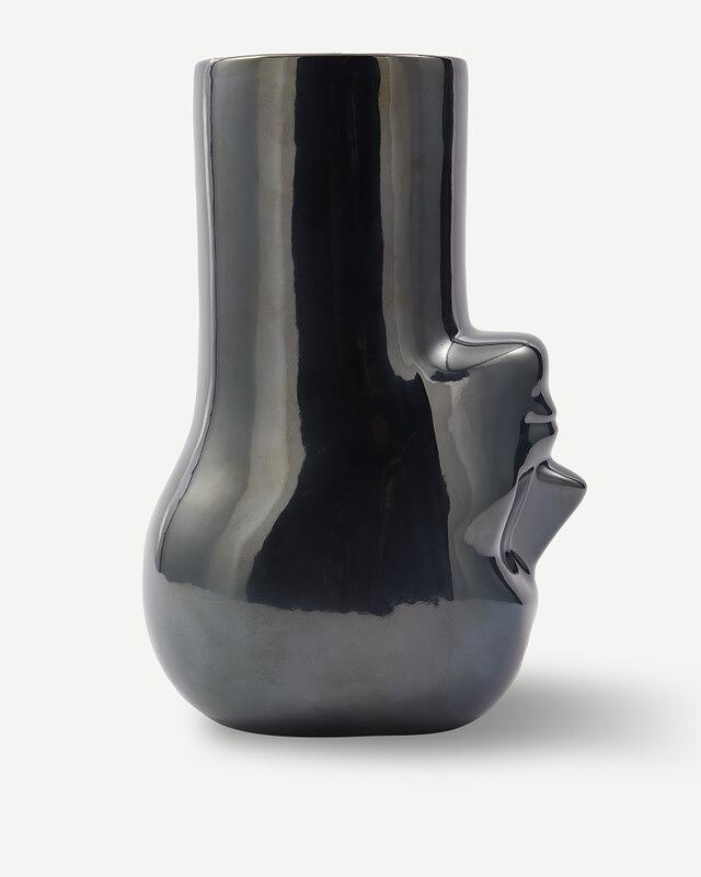  Long Neck Upside Down Vase Keramik Schwarz 1