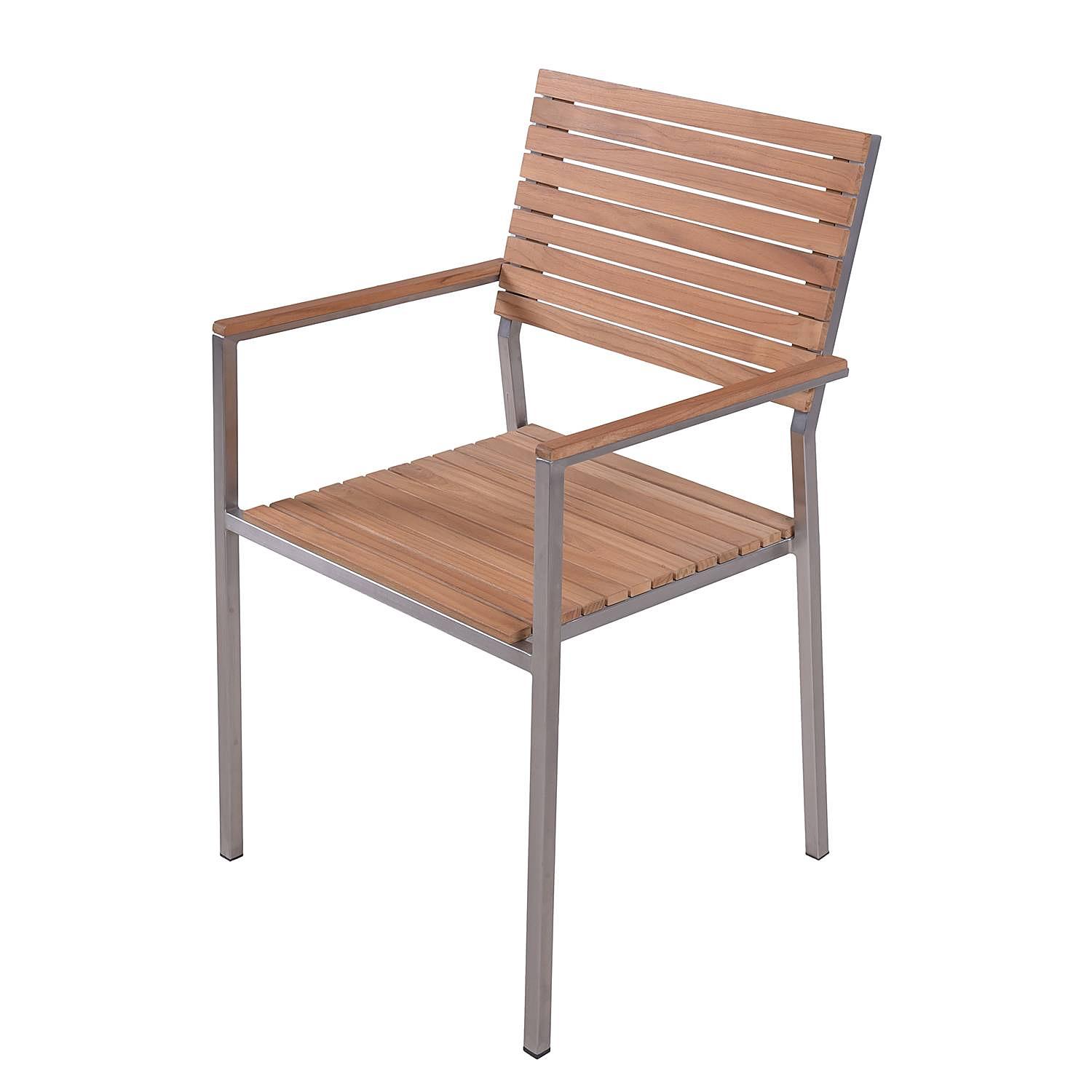 Stacking chair Denver set of 4 steel teak wood brown 2