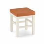 2x Square Stool Wood Faux Leather White 0