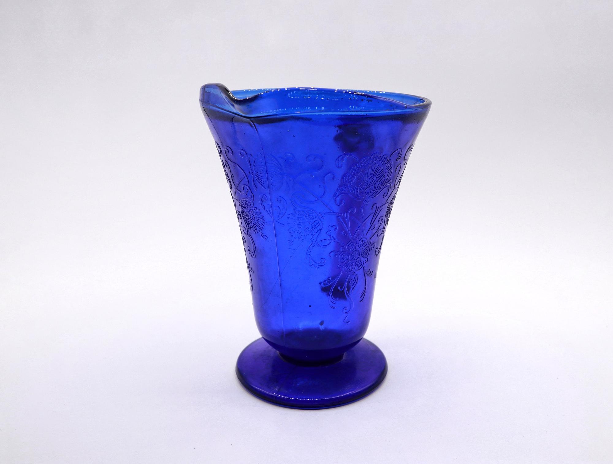 Vintage Carafe Pressed Glass Cobalt Blue 1970s 2