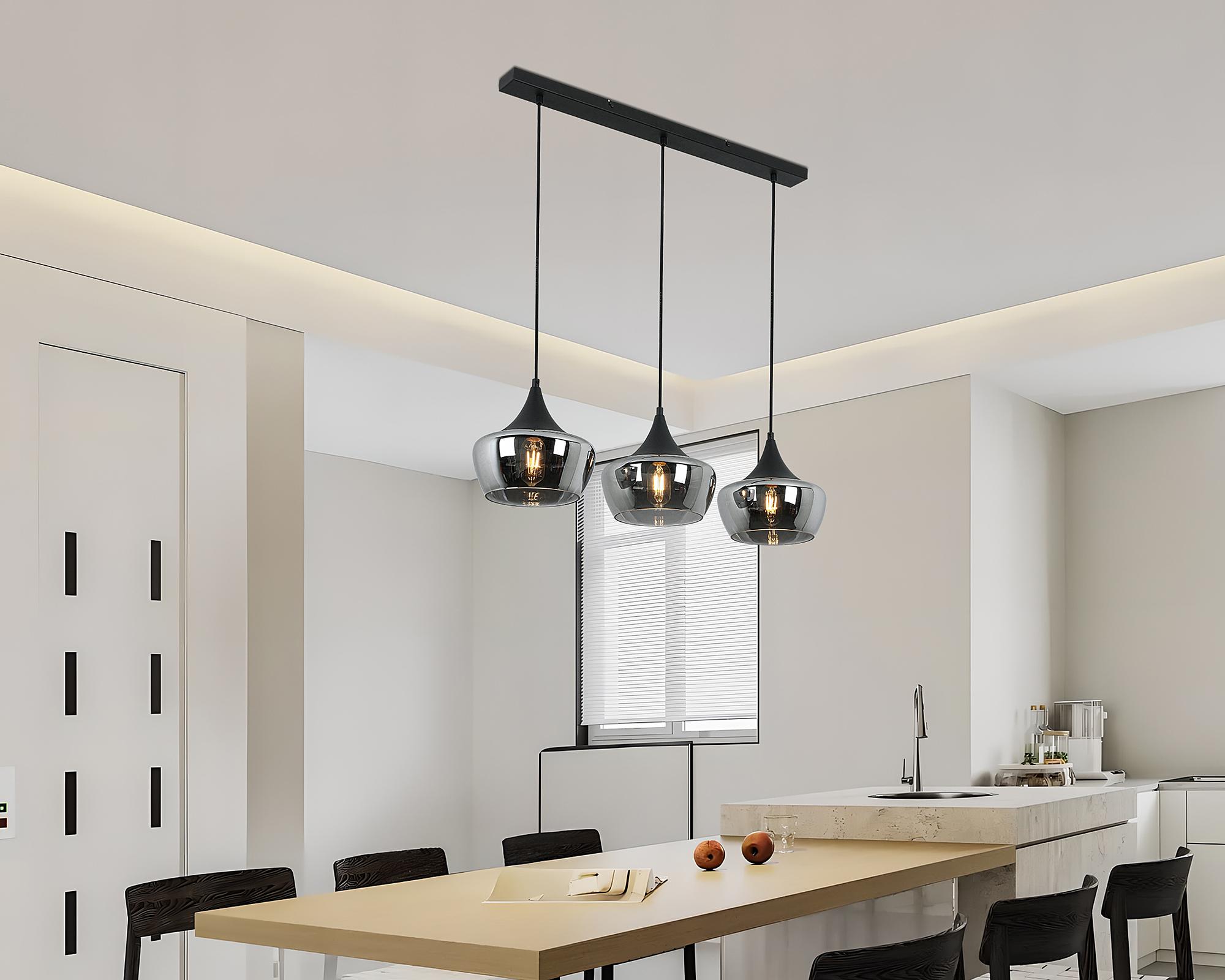 Pendant light Oli 3-light iron smoked glass black 3