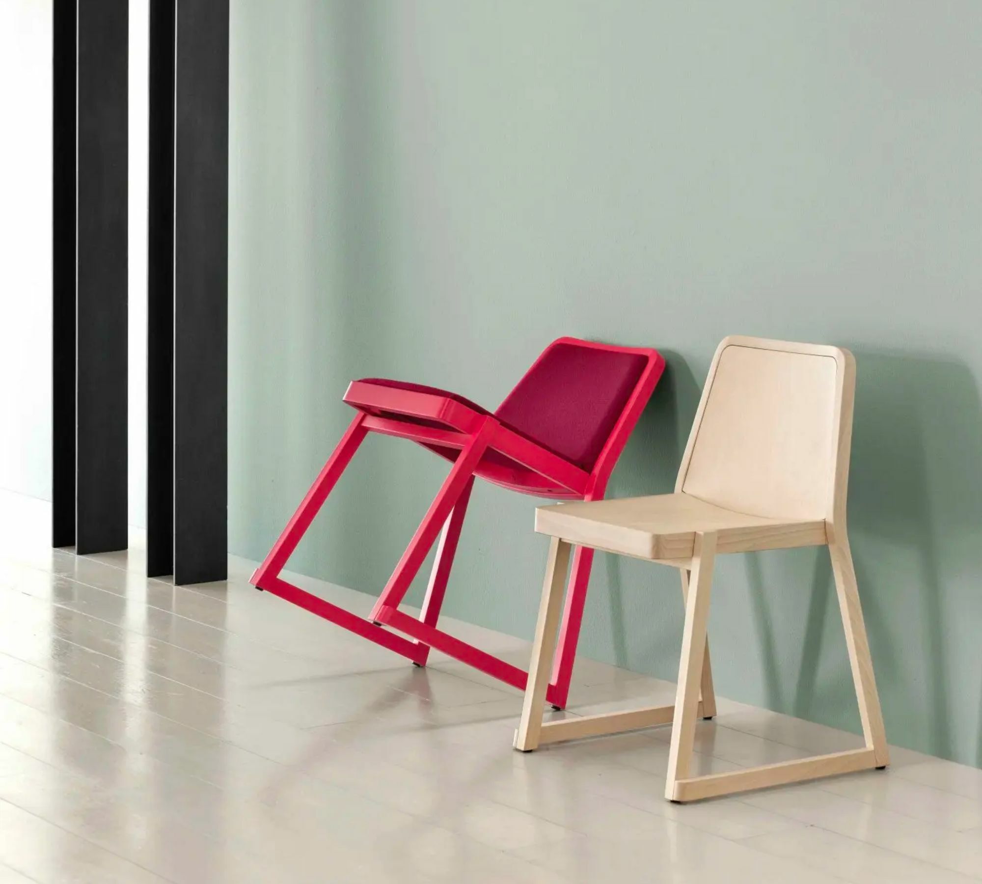 2x Roxanne Chair Wood Textile Red 3