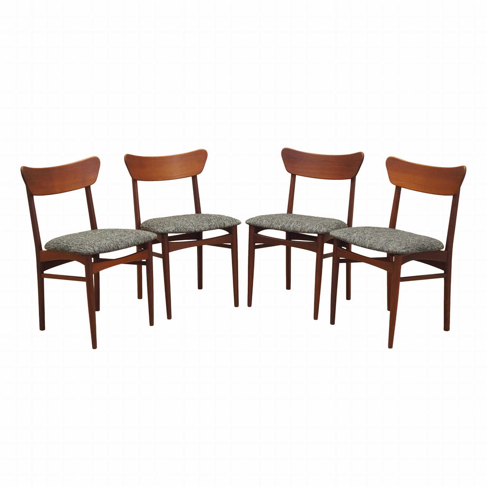 4x Vintage Dining Chair Teak Wood Textile Brown 1970s 0