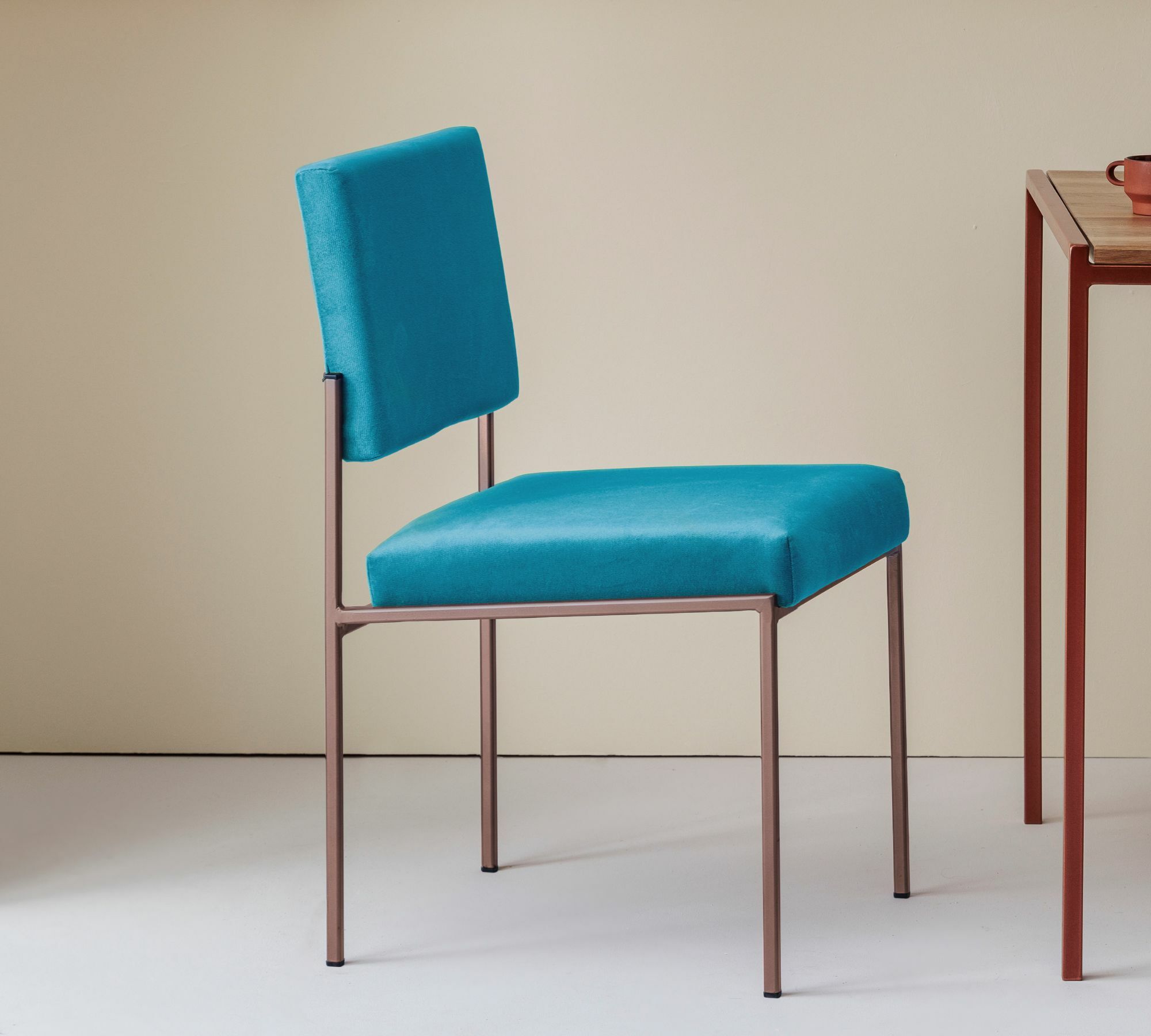 Cube Esszimmerstuhl Samt Ozeanblau Kupfer 4