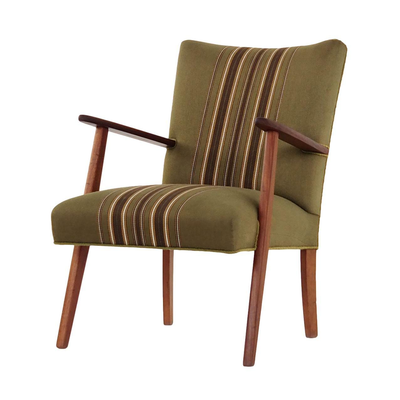 Vintage Stuhl Teakholz Textil Grün 1960er Jahre 0