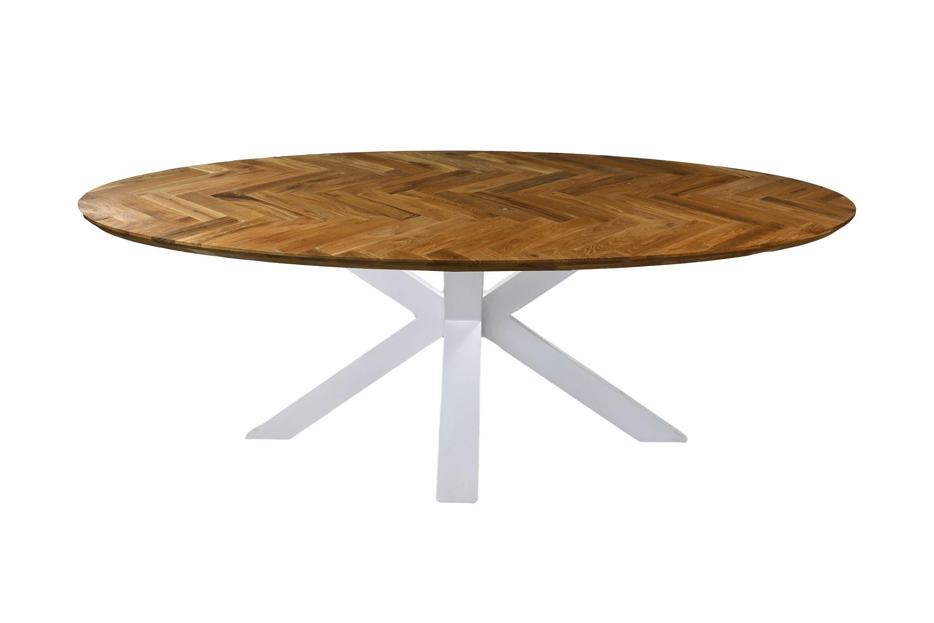 Ovaler Fishbone Esstisch Eiche Metall 1