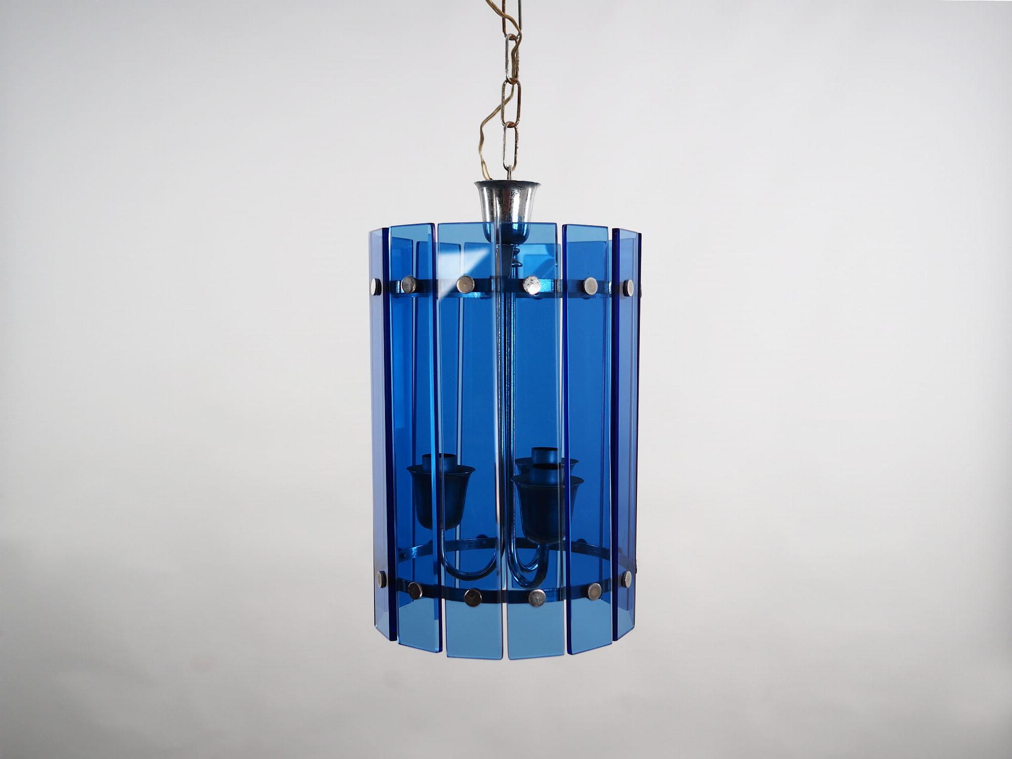 Pendelleuchte Glas Blau 1970er Jahre 1