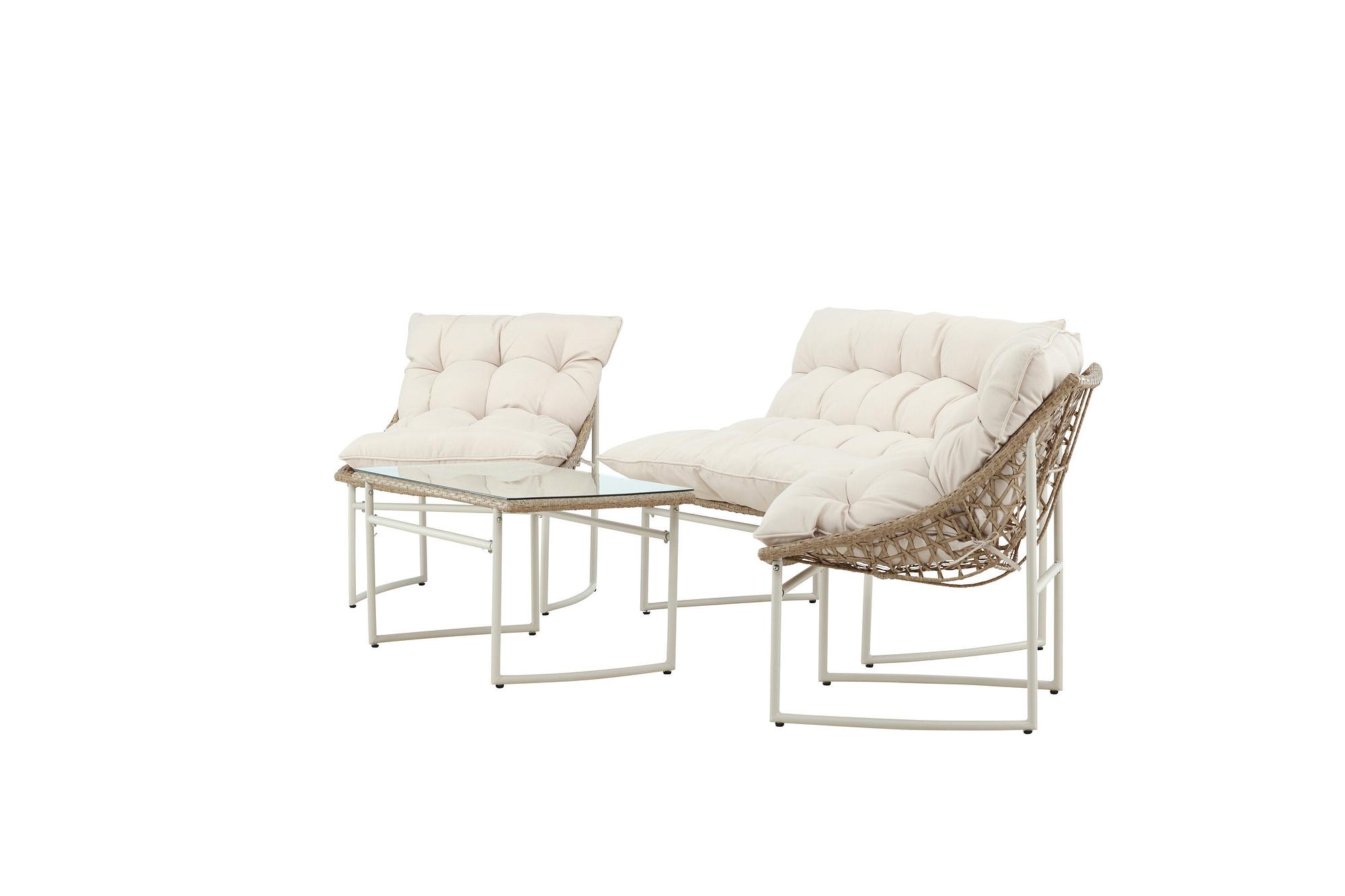 Tina Sofa-Set Polyrattan Stahl Cream 2
