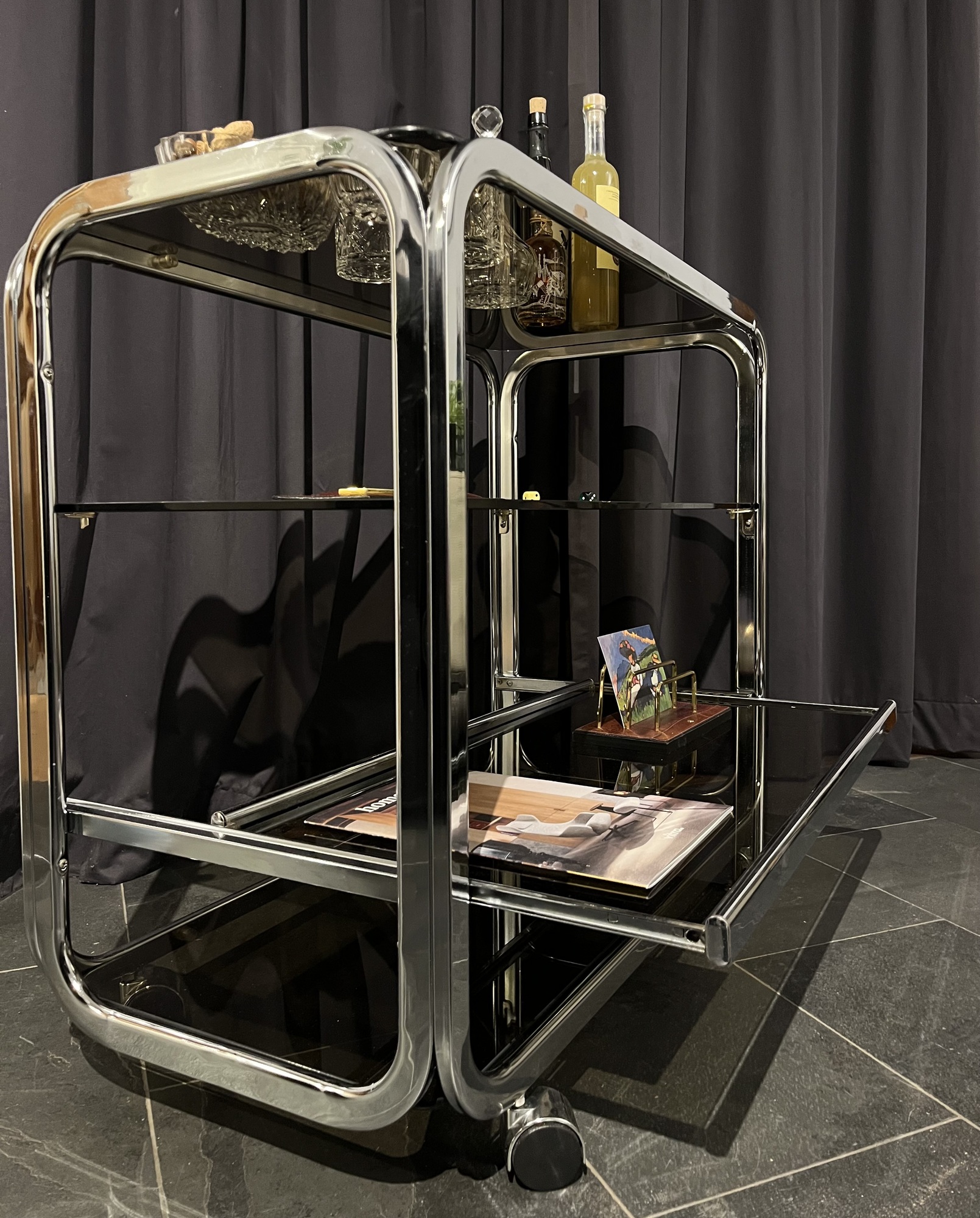 Barwagen Chrom Glas Schwarz 7