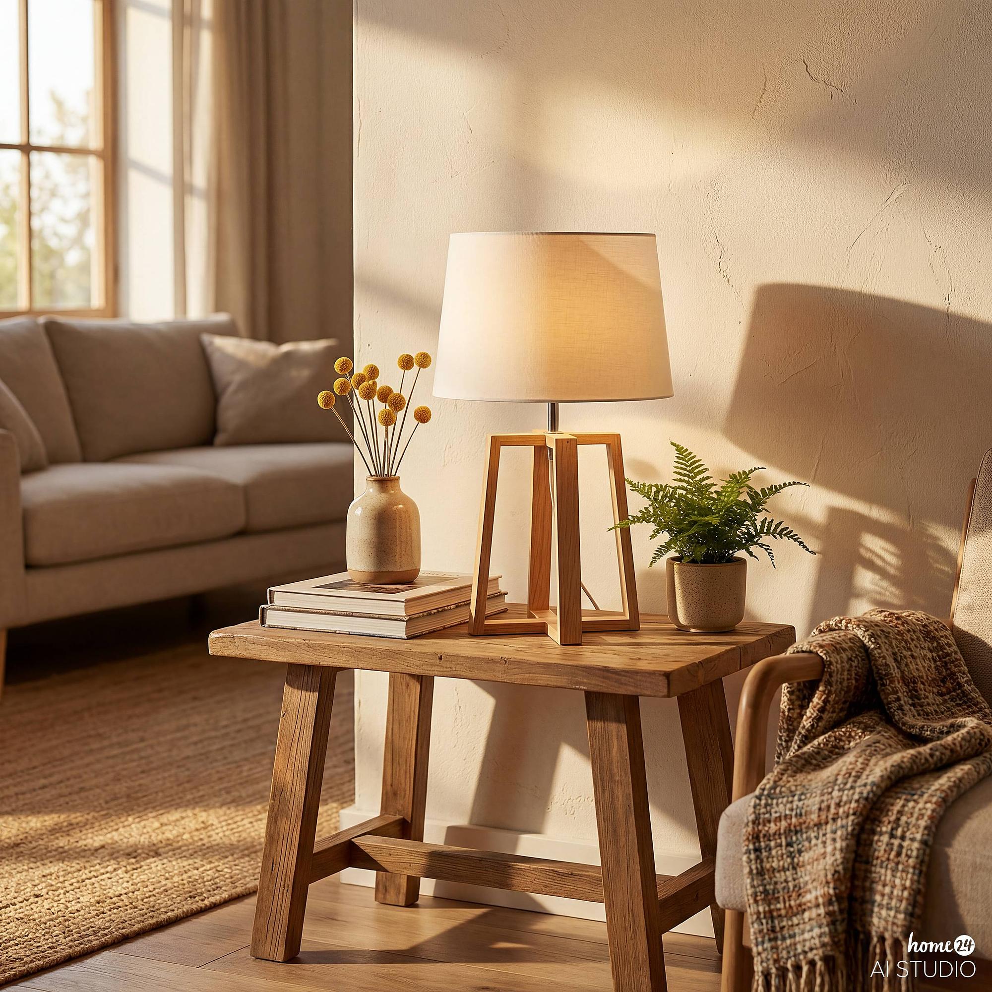 Table lamp Noral 1-light linen solid pine 3