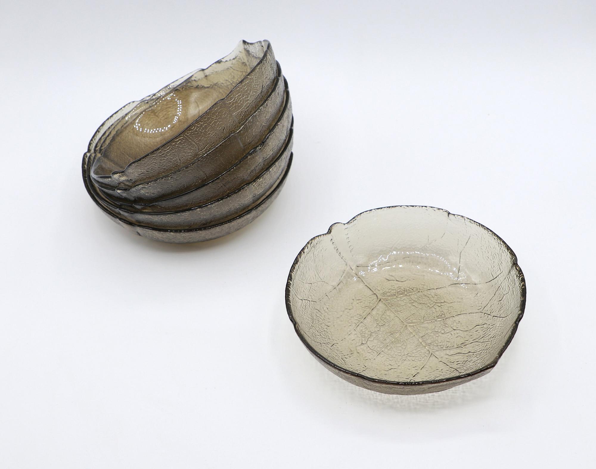 6x Vintage bowl smoked glass 1980s 1