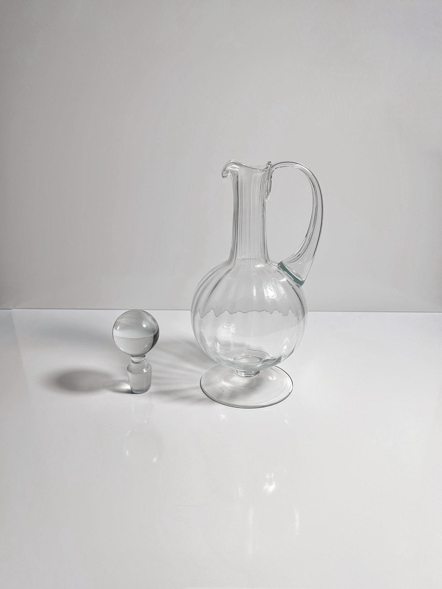 Vintage Wasserkrug Glas Transparent 1950er Jahre 9