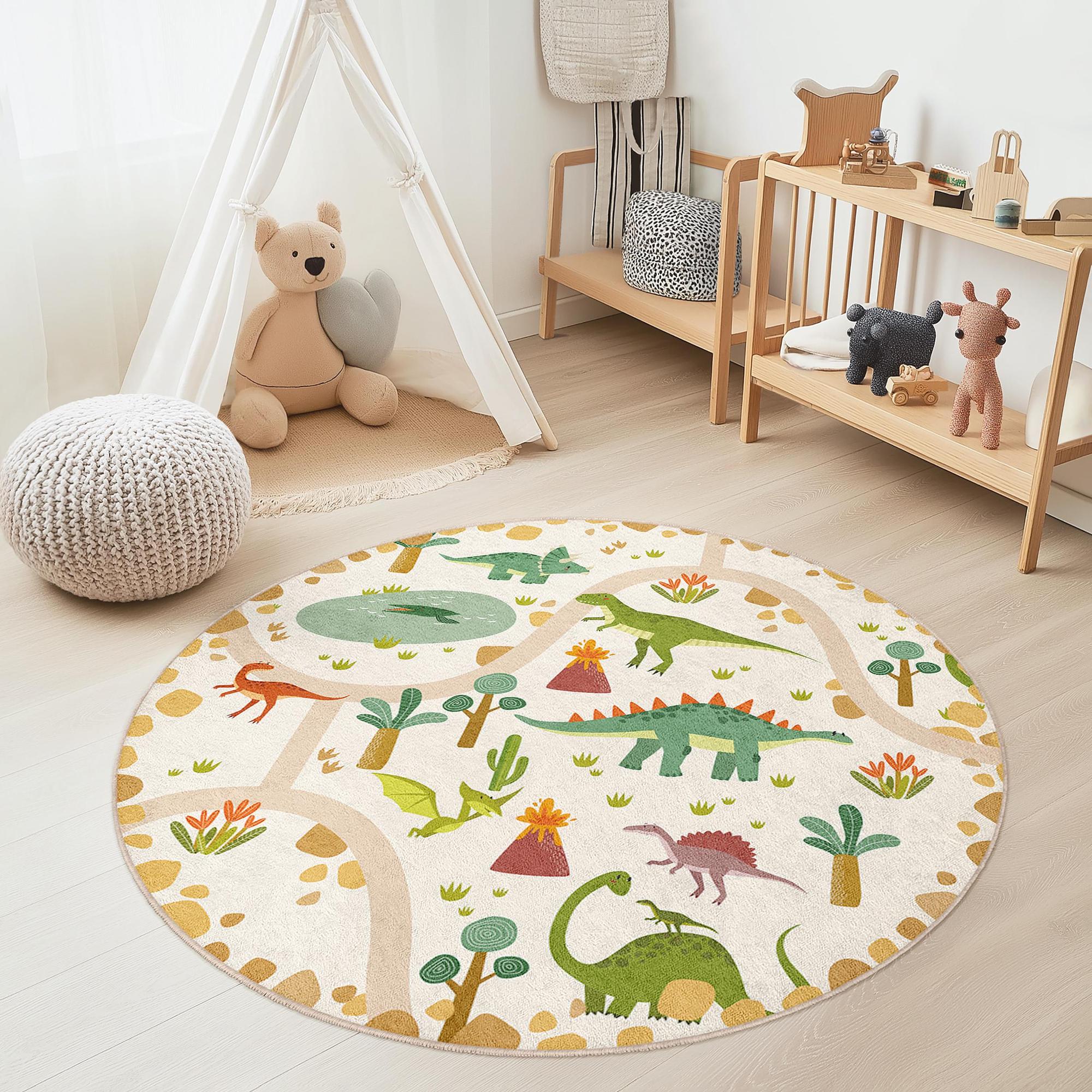 Tappeto per bambini Avventura dei dinosauri Multicolore ⌀120cm 3