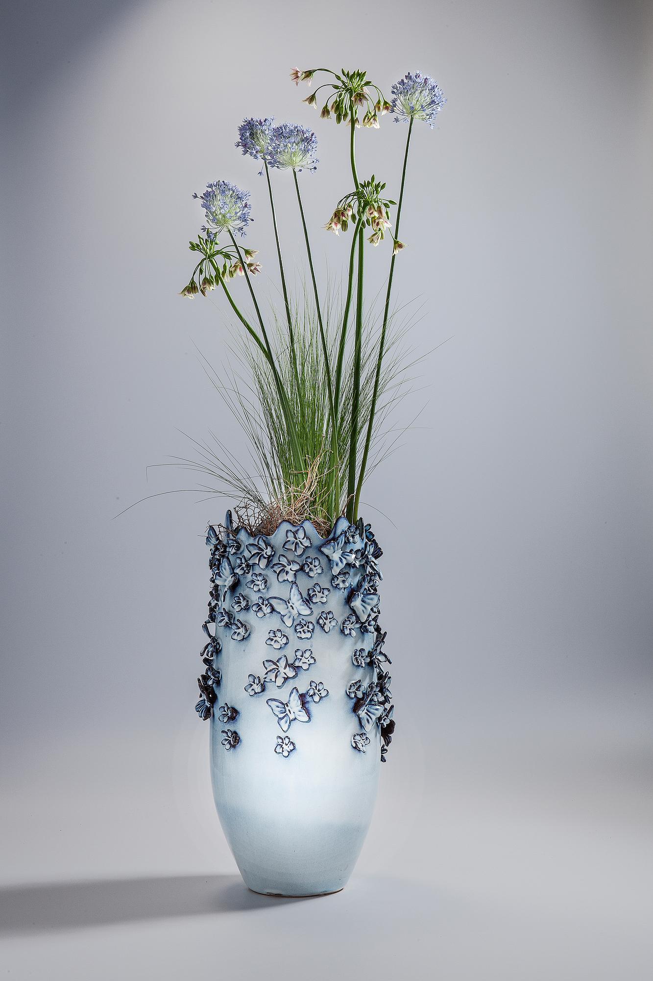 Butterfly Typ B Vase Steingut Blau 28x50x28cm 3