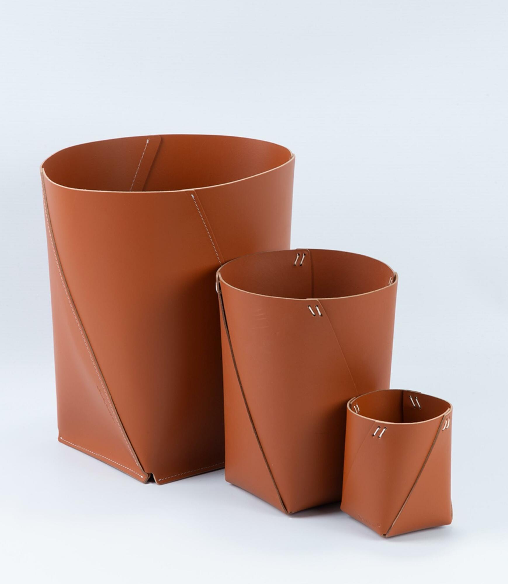 Papierkorb XL 100% Recyceltes Leder Braun 4