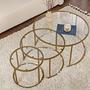 3x Gold Coffee Table Set Gold Transparent Ø80cm Ø60cm Ø42cm 4
