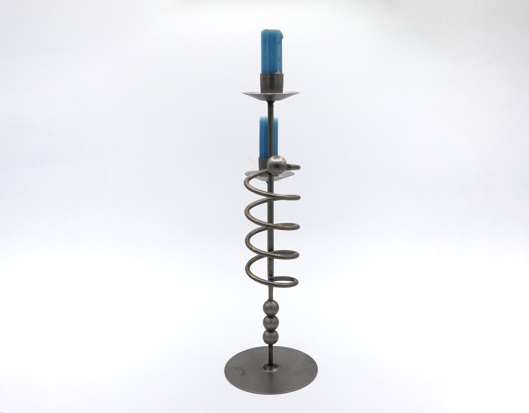 Vintage Postmodern Candle Holder Metal 1980s 3