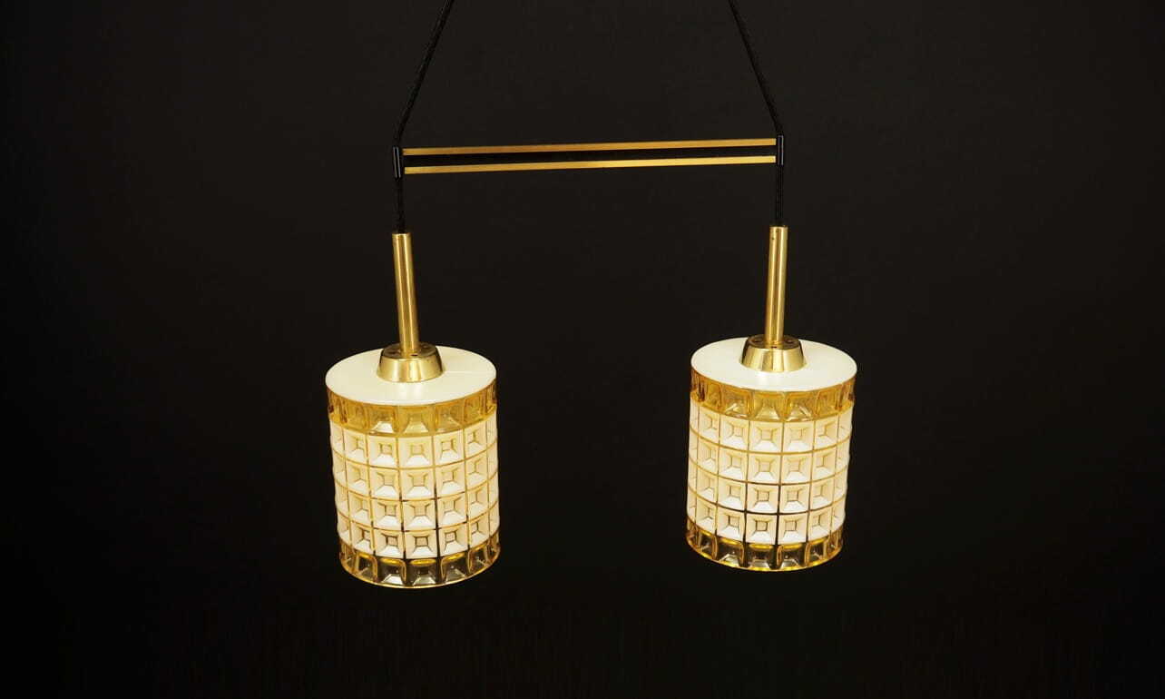 Vintage Chandelier Glass Gold White 1970s 2