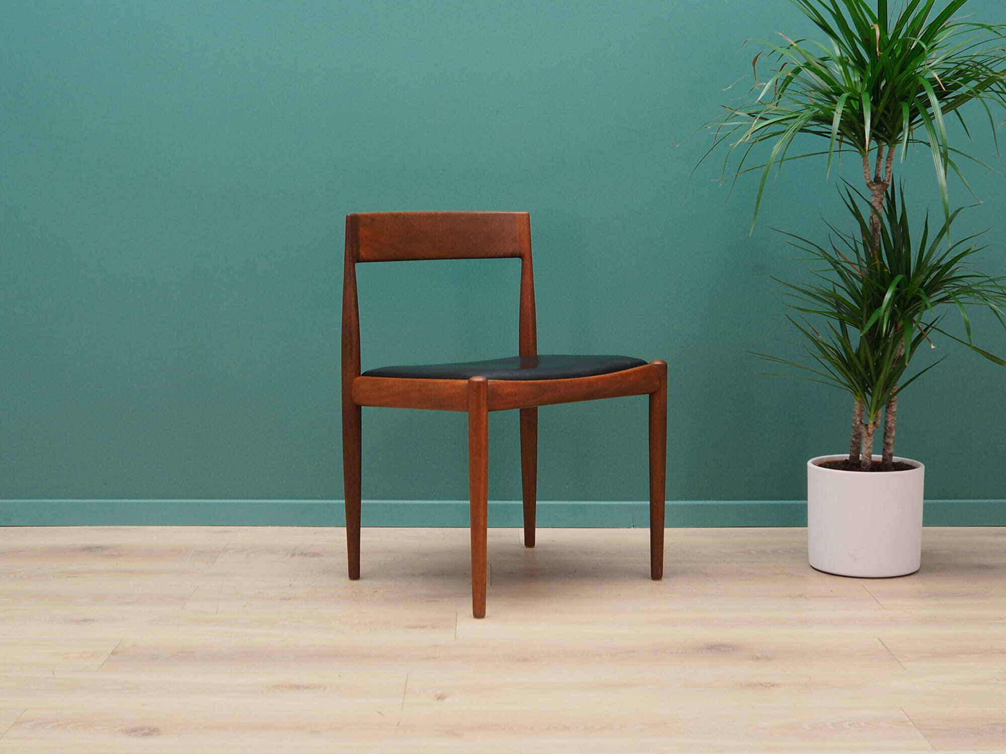 4x Vintage Chair Teak Wood Leather Brown 1970s 3
